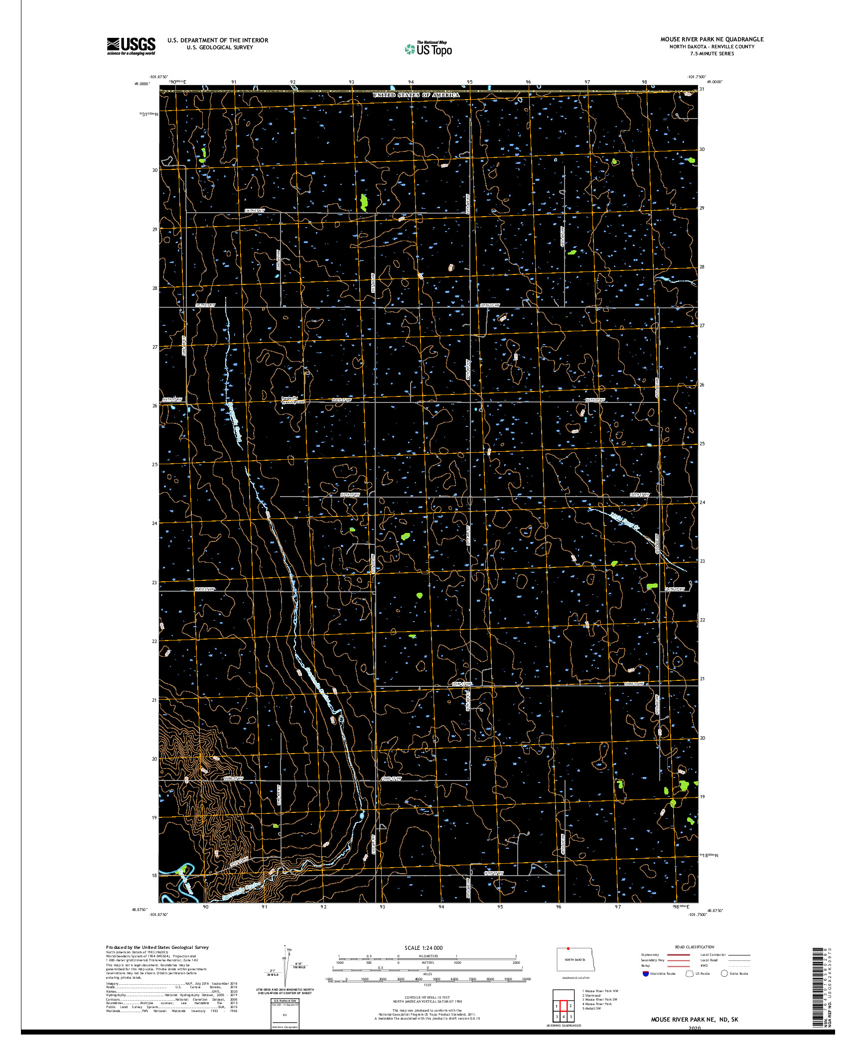 USGS US TOPO 7.5-MINUTE MAP FOR MOUSE RIVER PARK NE, ND,SK 2020