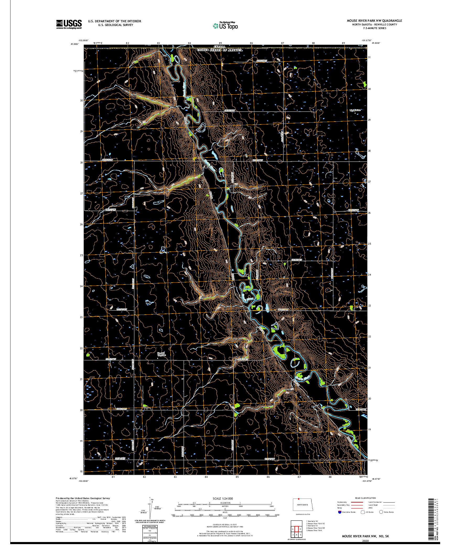 USGS US TOPO 7.5-MINUTE MAP FOR MOUSE RIVER PARK NW, ND,SK 2020