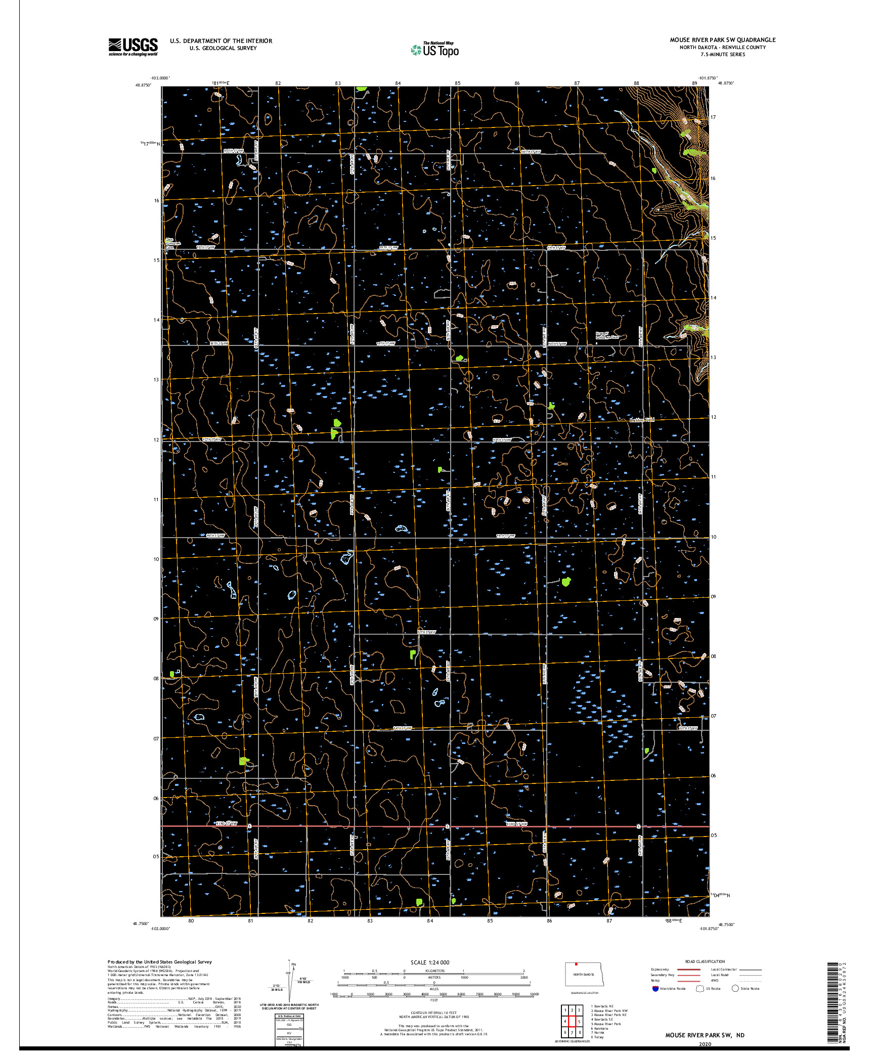 USGS US TOPO 7.5-MINUTE MAP FOR MOUSE RIVER PARK SW, ND 2020