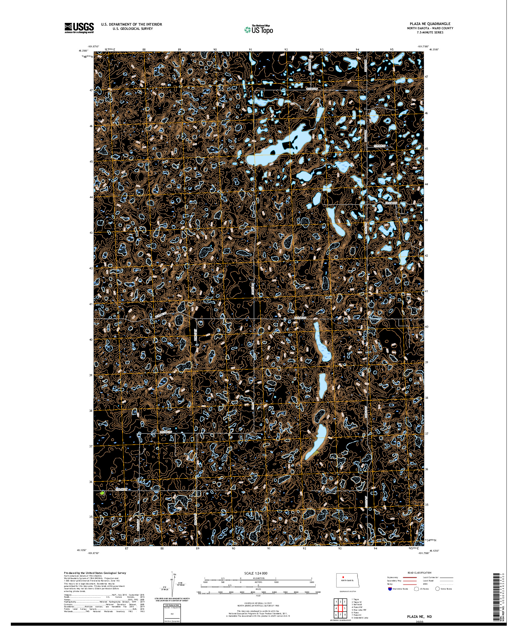 USGS US TOPO 7.5-MINUTE MAP FOR PLAZA NE, ND 2020