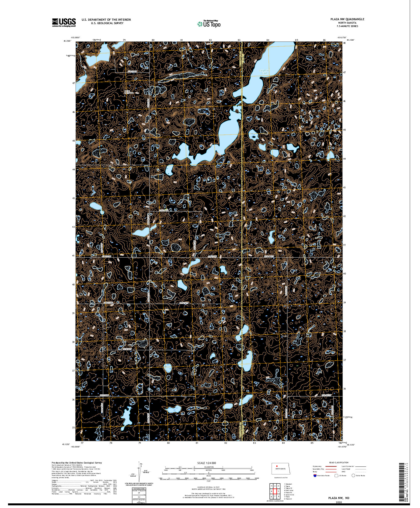 USGS US TOPO 7.5-MINUTE MAP FOR PLAZA NW, ND 2020