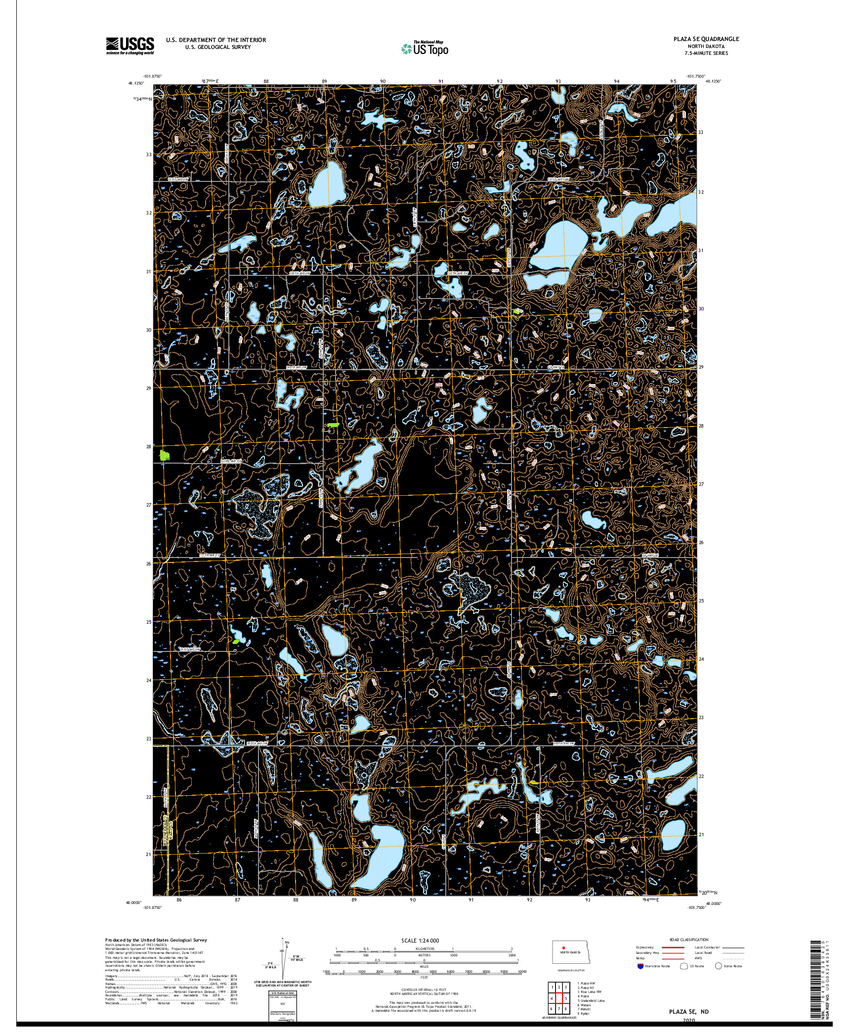 USGS US TOPO 7.5-MINUTE MAP FOR PLAZA SE, ND 2020