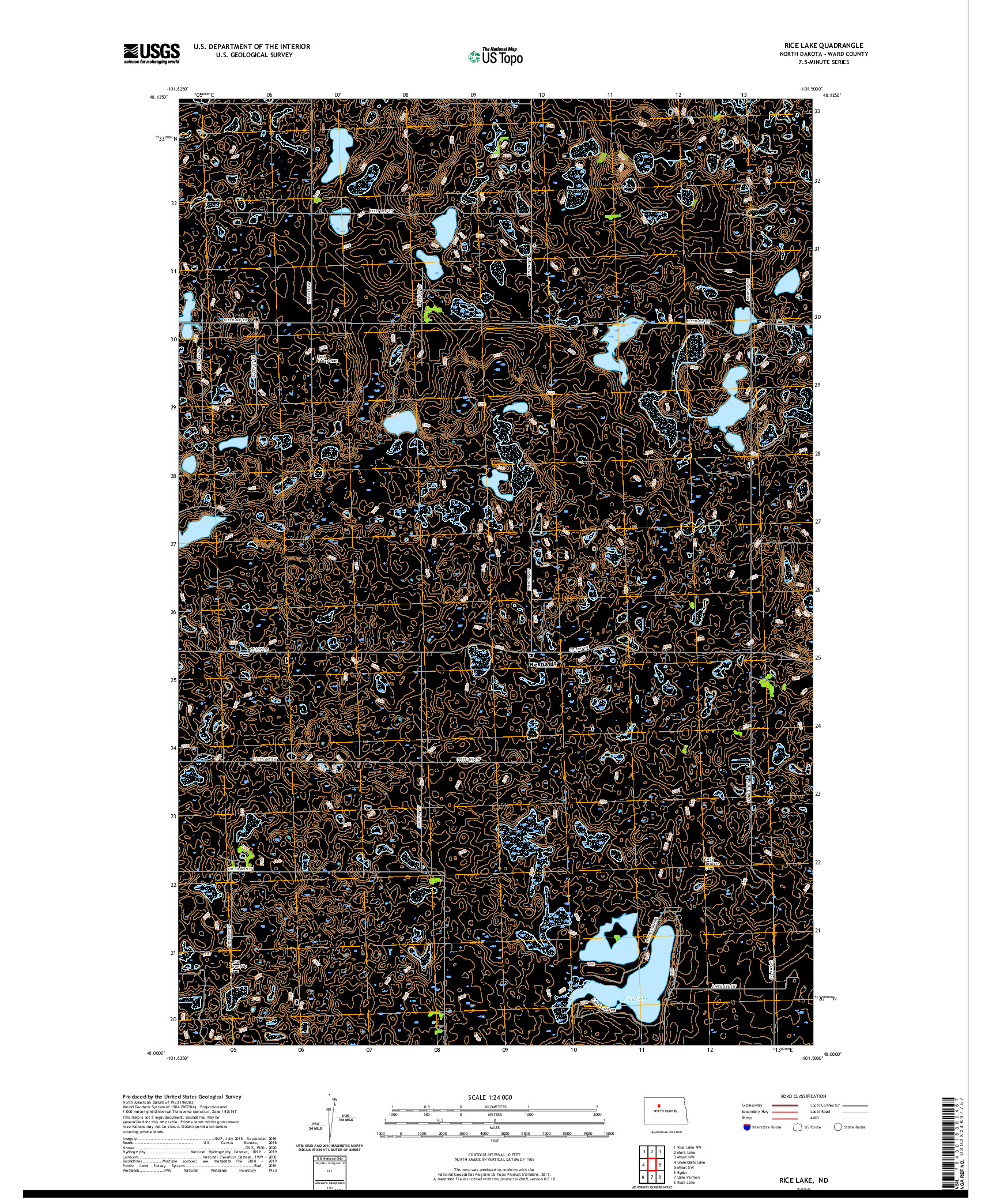 USGS US TOPO 7.5-MINUTE MAP FOR RICE LAKE, ND 2020