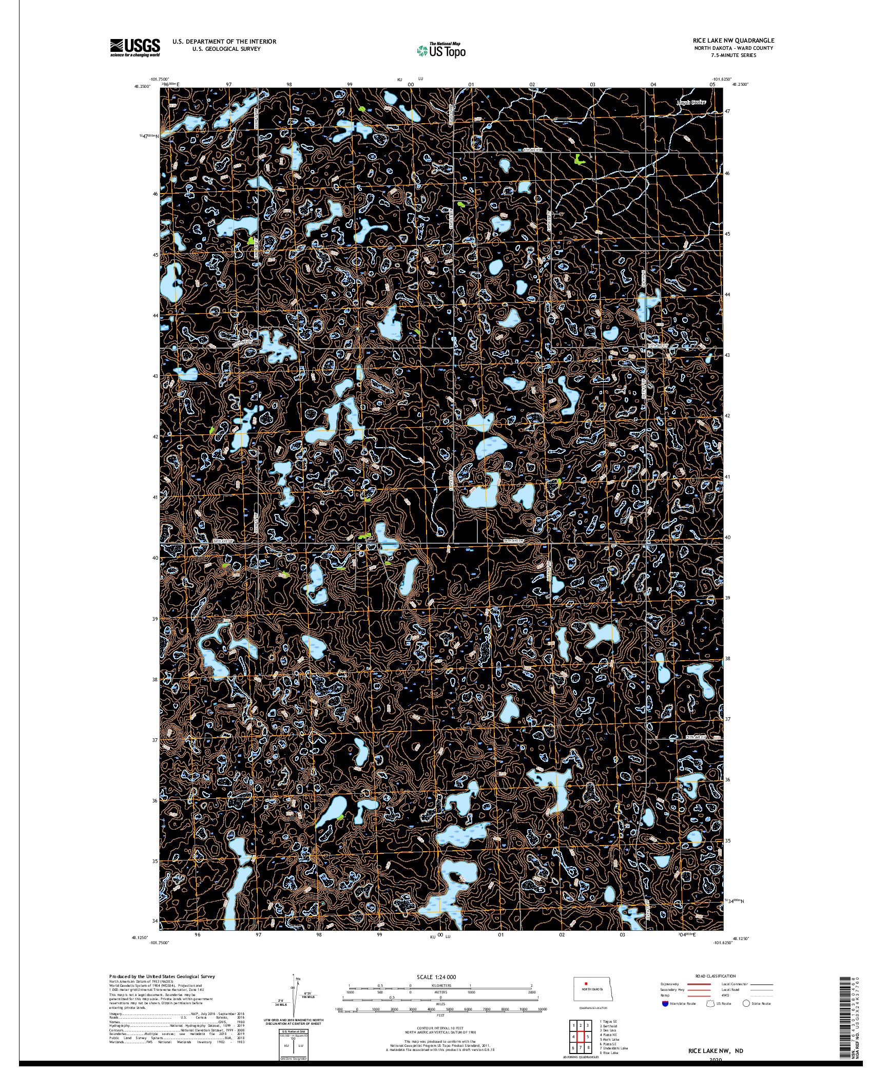 USGS US TOPO 7.5-MINUTE MAP FOR RICE LAKE NW, ND 2020