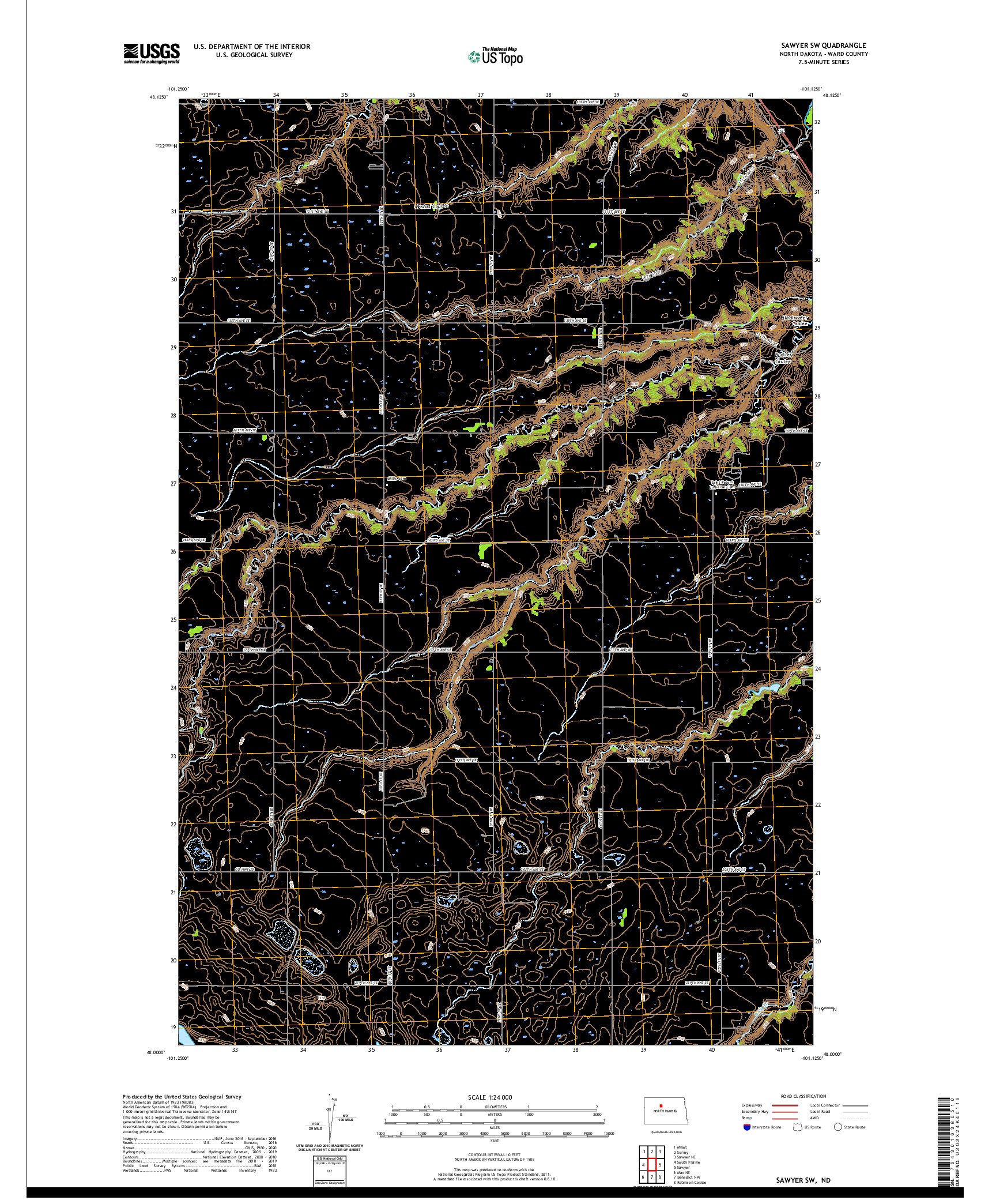 USGS US TOPO 7.5-MINUTE MAP FOR SAWYER SW, ND 2020