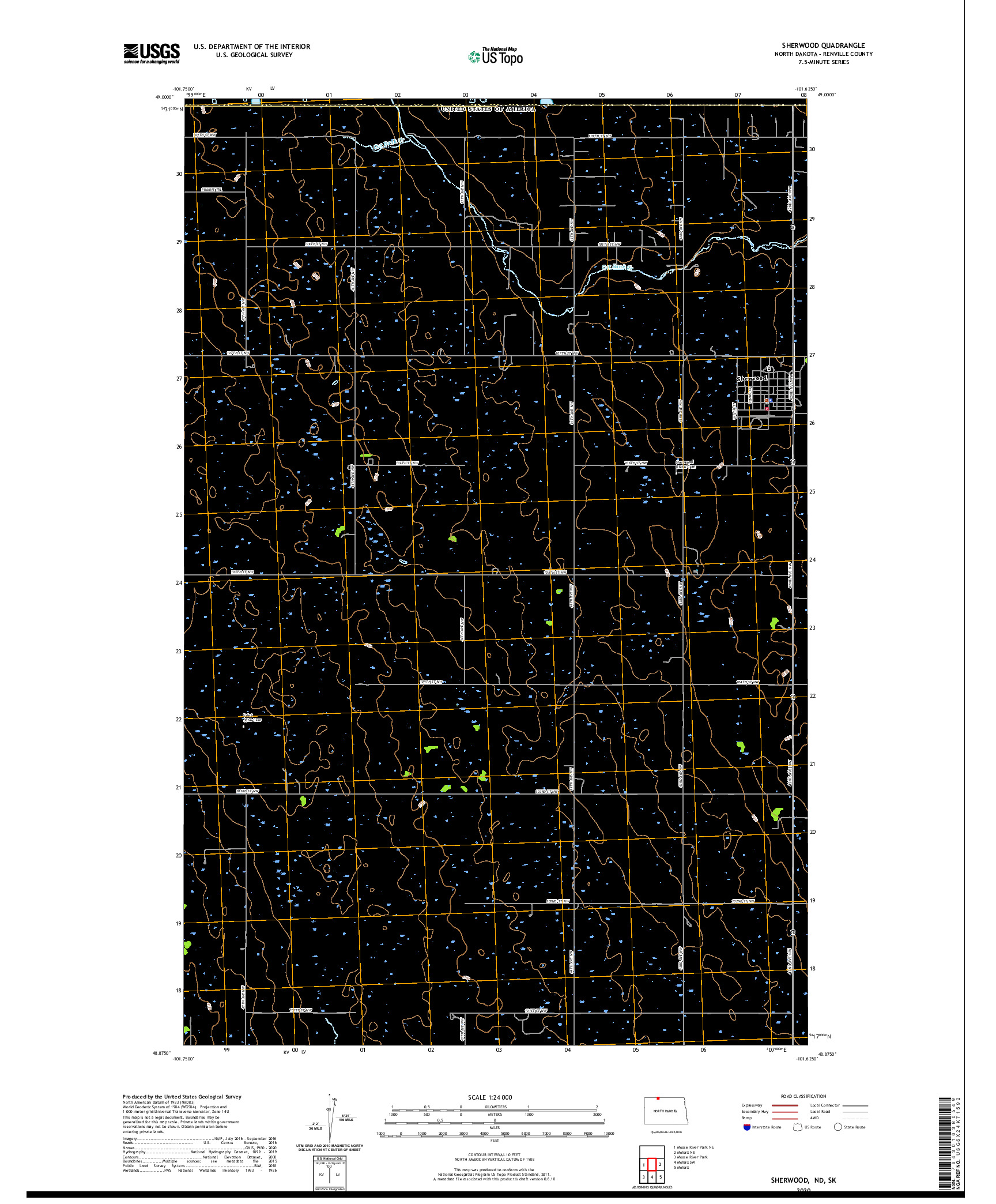 USGS US TOPO 7.5-MINUTE MAP FOR SHERWOOD, ND,SK 2020