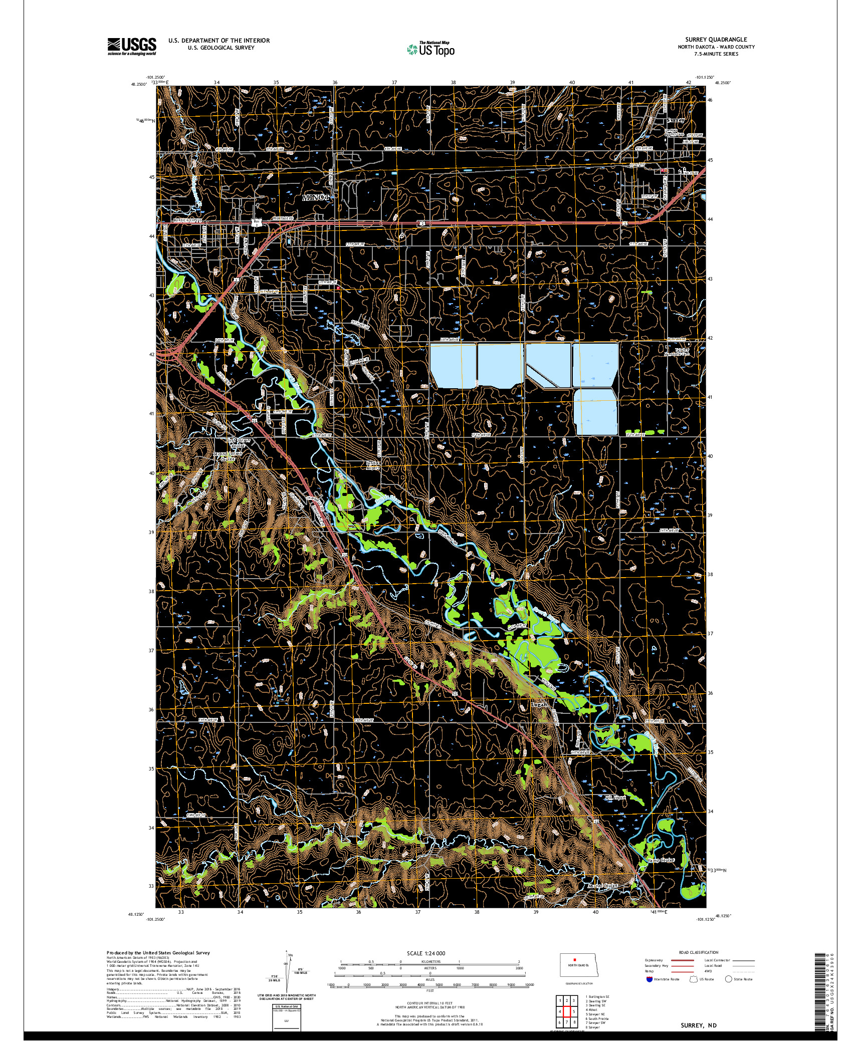 USGS US TOPO 7.5-MINUTE MAP FOR SURREY, ND 2020