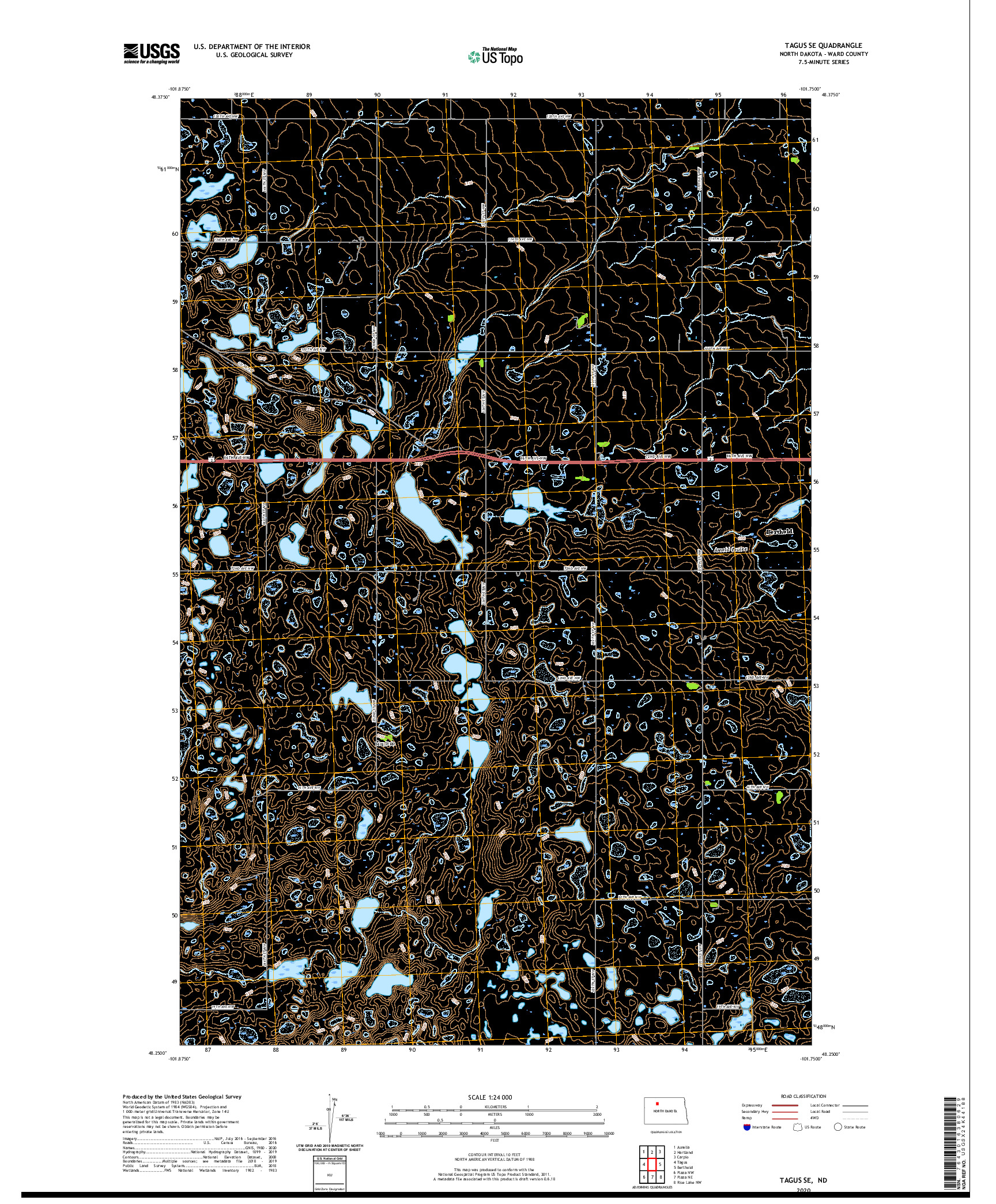 USGS US TOPO 7.5-MINUTE MAP FOR TAGUS SE, ND 2020