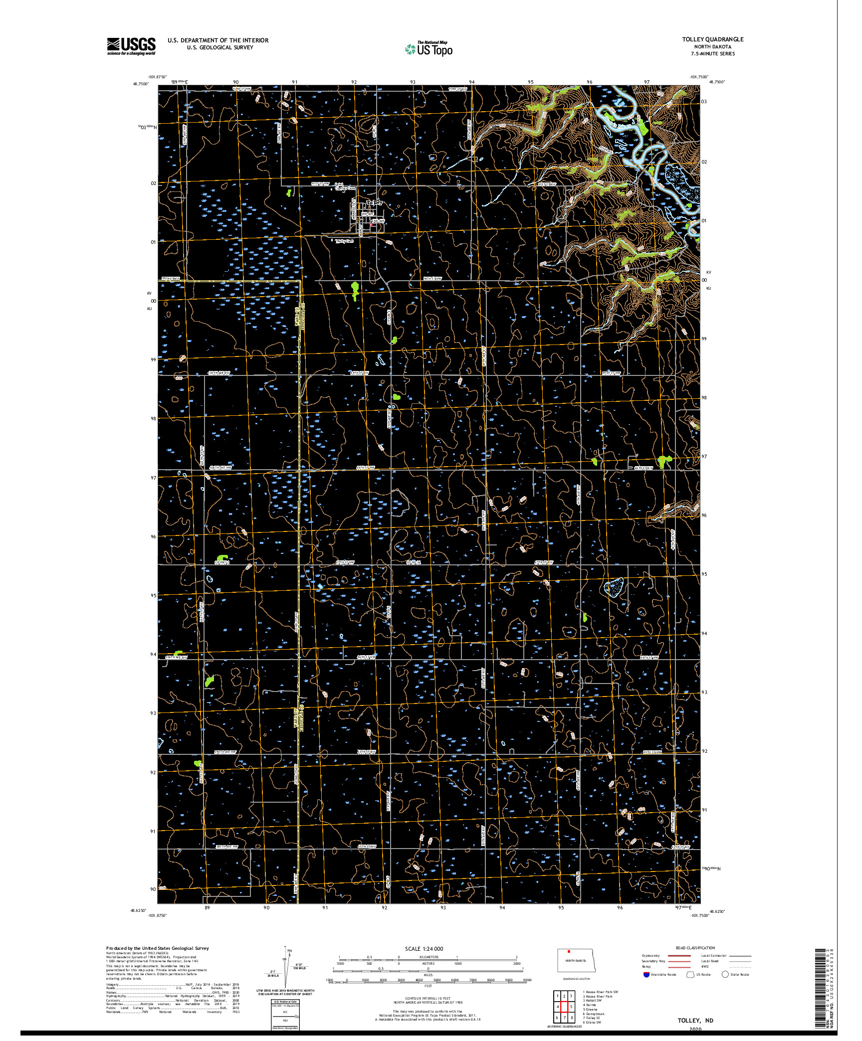 USGS US TOPO 7.5-MINUTE MAP FOR TOLLEY, ND 2020