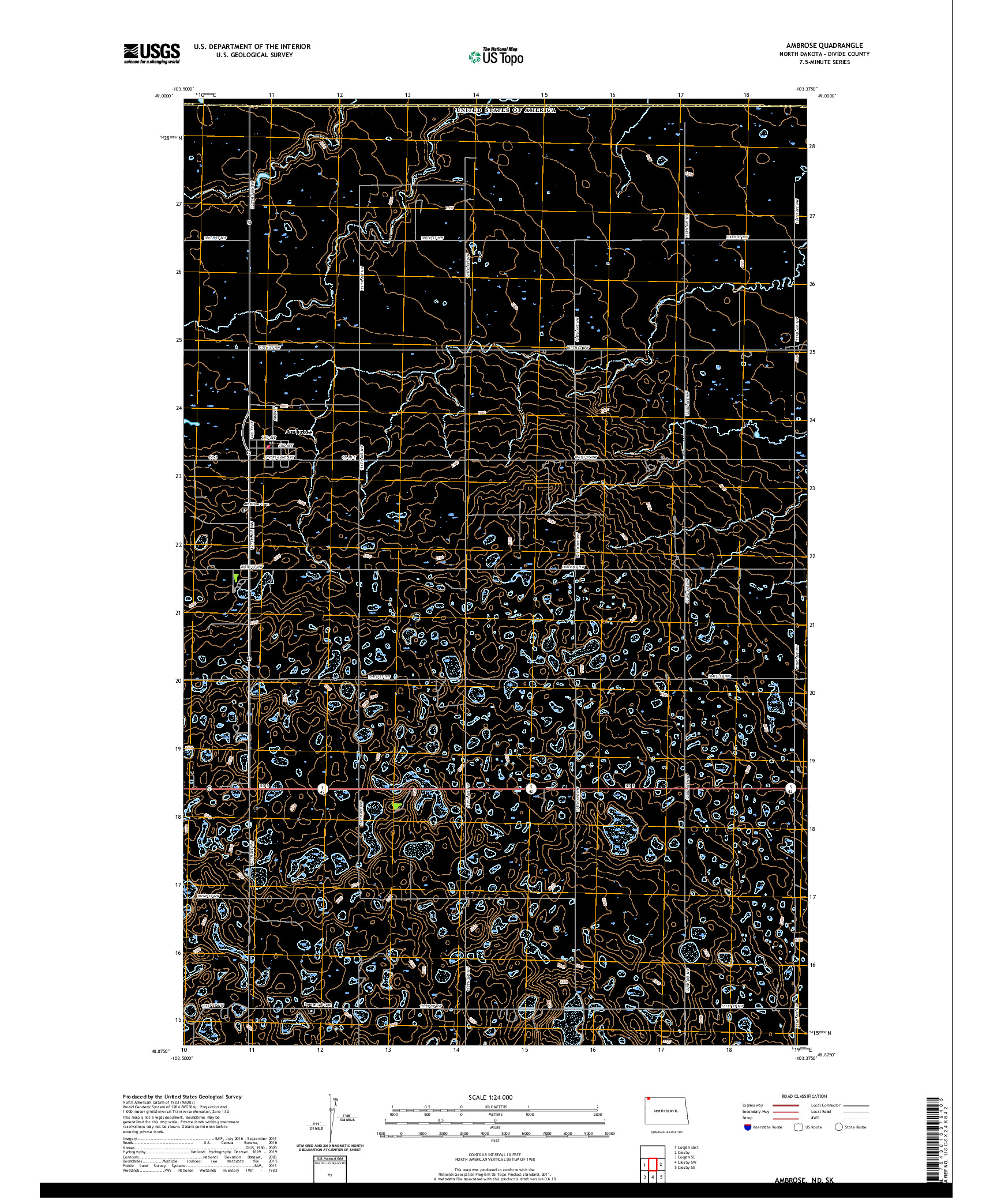 USGS US TOPO 7.5-MINUTE MAP FOR AMBROSE, ND,SK 2020