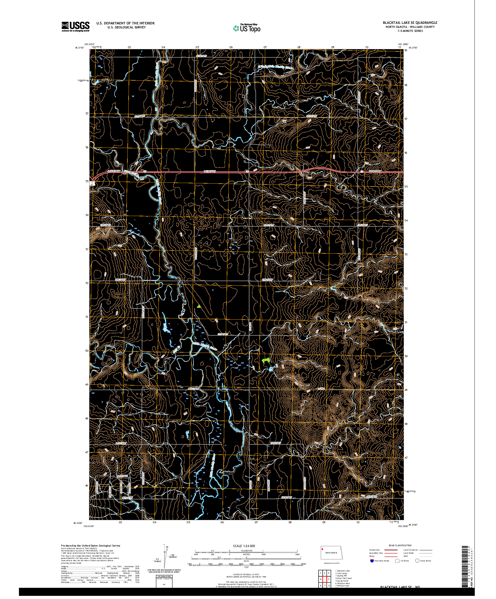USGS US TOPO 7.5-MINUTE MAP FOR BLACKTAIL LAKE SE, ND 2020