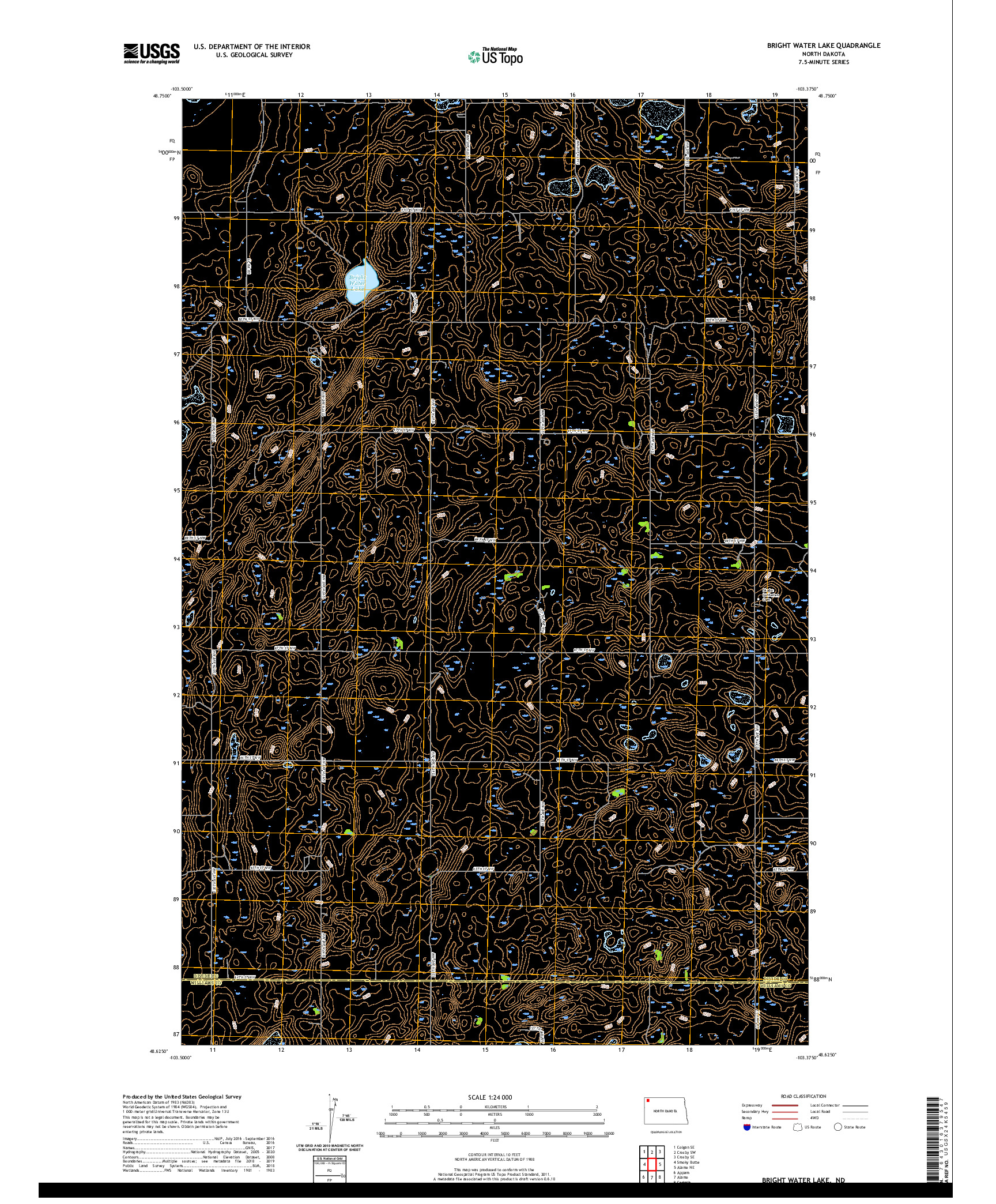 USGS US TOPO 7.5-MINUTE MAP FOR BRIGHT WATER LAKE, ND 2020