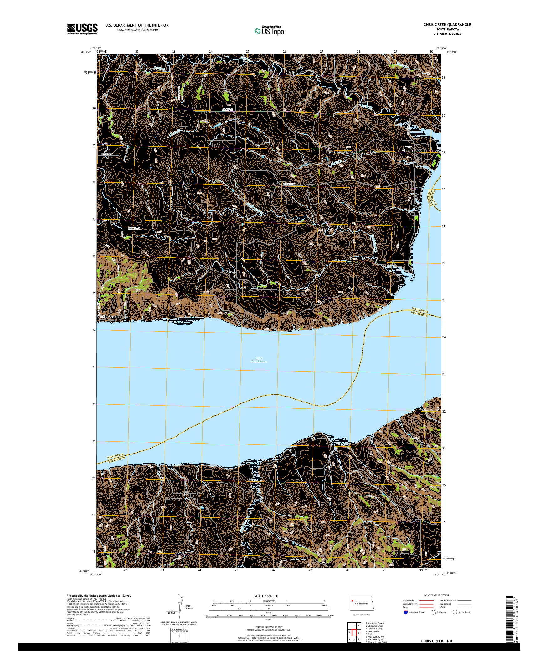 USGS US TOPO 7.5-MINUTE MAP FOR CHRIS CREEK, ND 2020