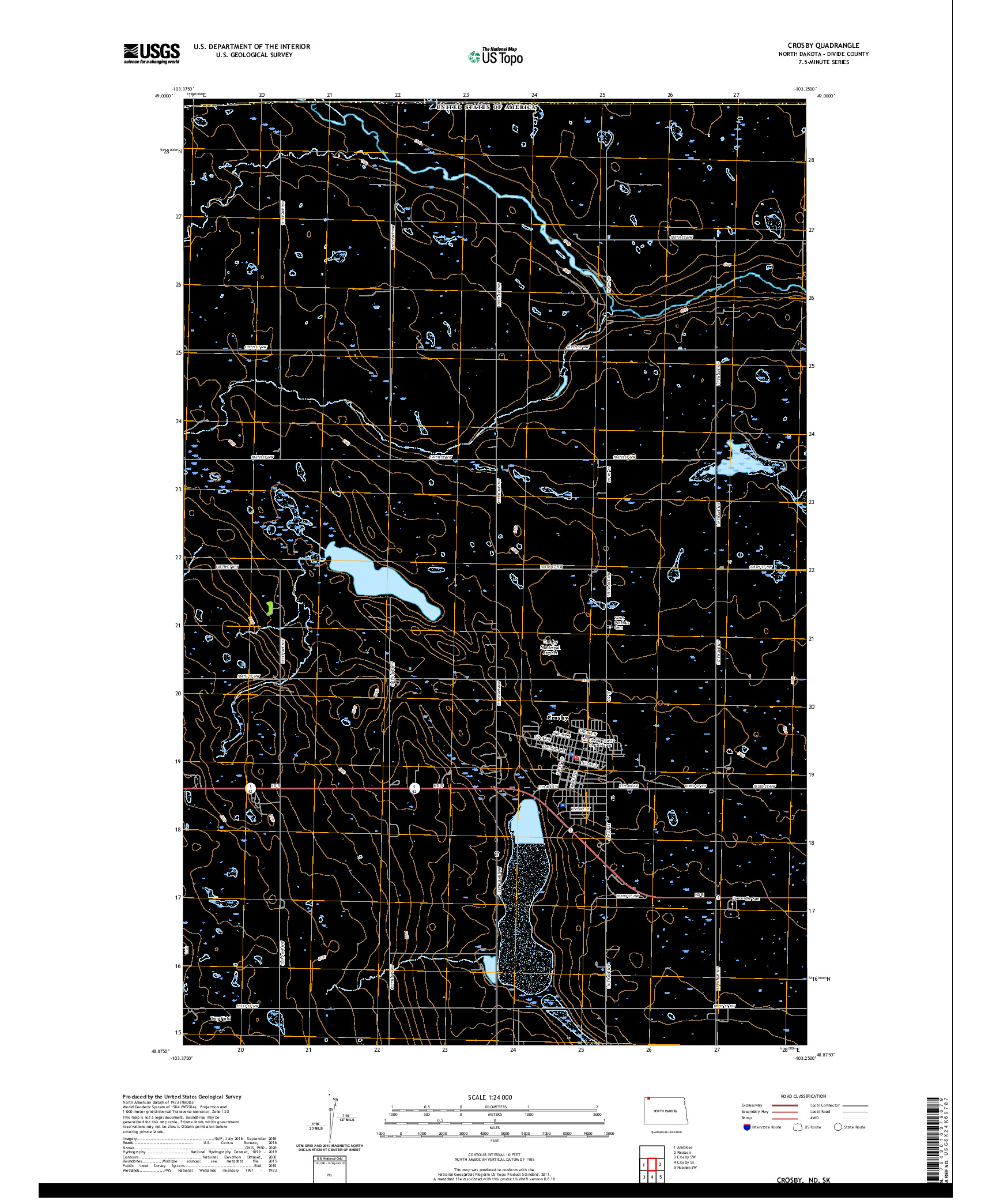 USGS US TOPO 7.5-MINUTE MAP FOR CROSBY, ND,SK 2020