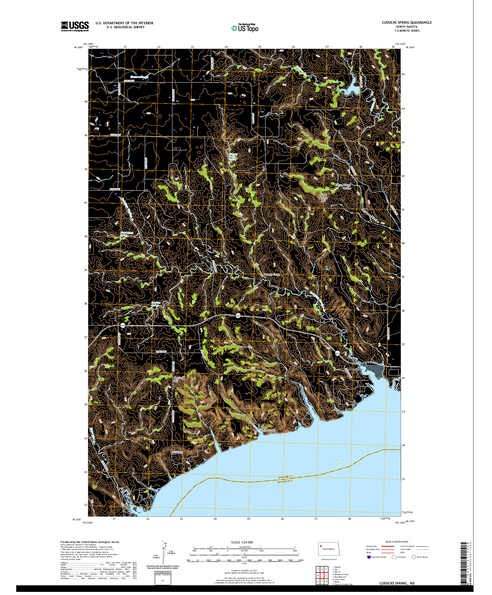 USGS US TOPO 7.5-MINUTE MAP FOR CUSSICKS SPRING, ND 2020