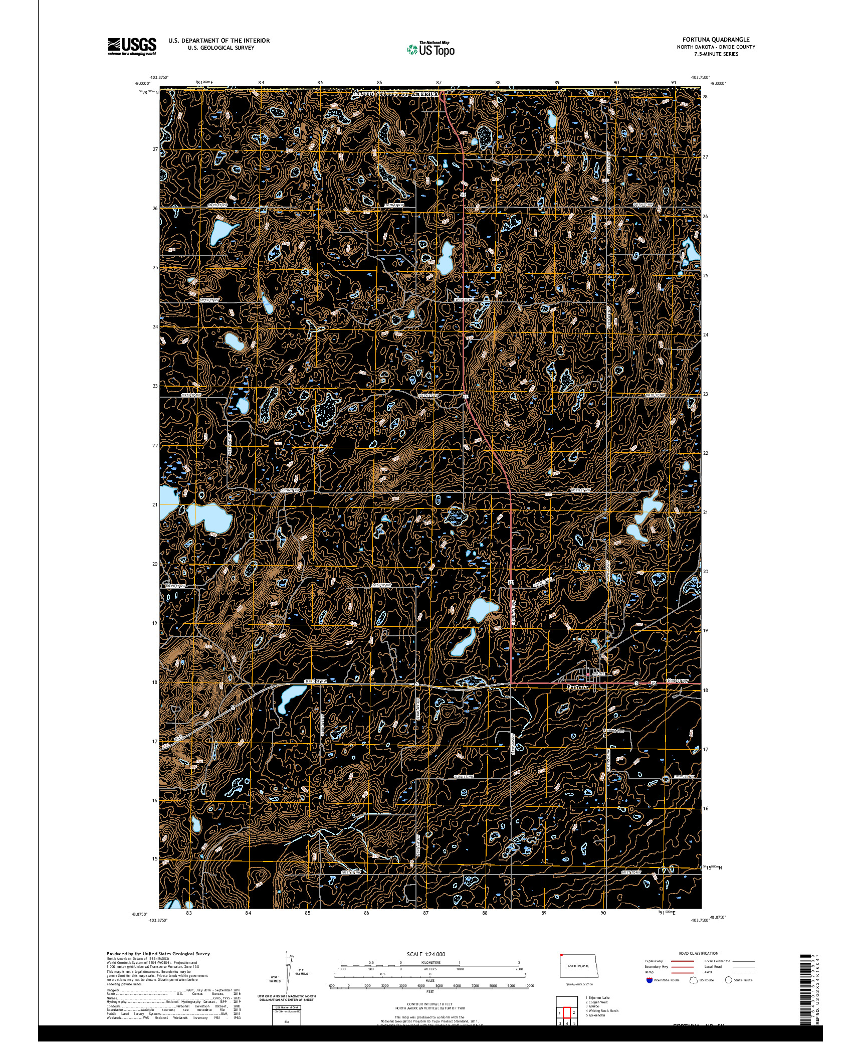 USGS US TOPO 7.5-MINUTE MAP FOR FORTUNA, ND,SK 2020