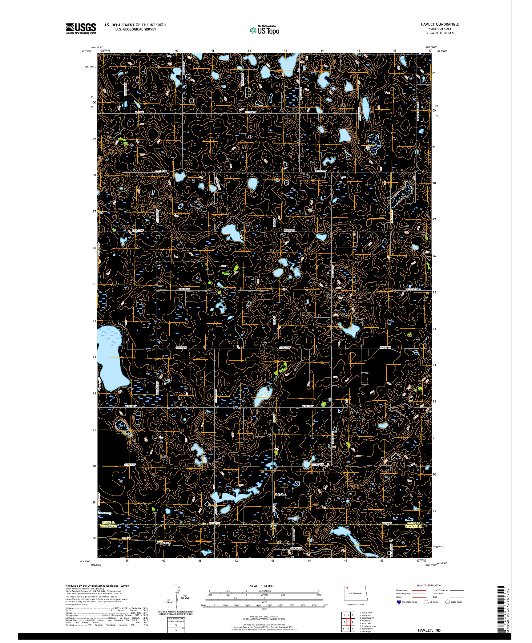 USGS US TOPO 7.5-MINUTE MAP FOR HAMLET, ND 2020