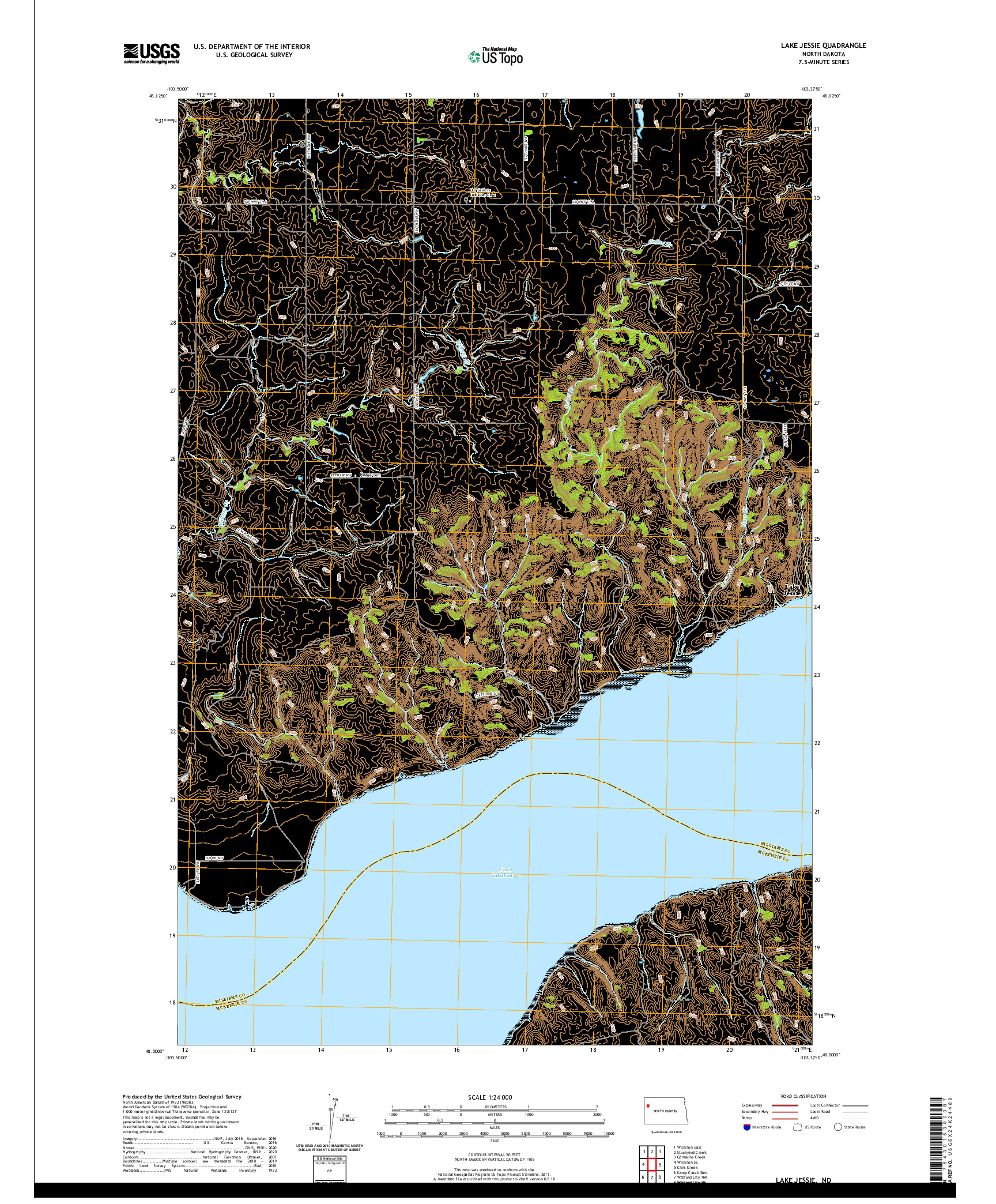 USGS US TOPO 7.5-MINUTE MAP FOR LAKE JESSIE, ND 2020