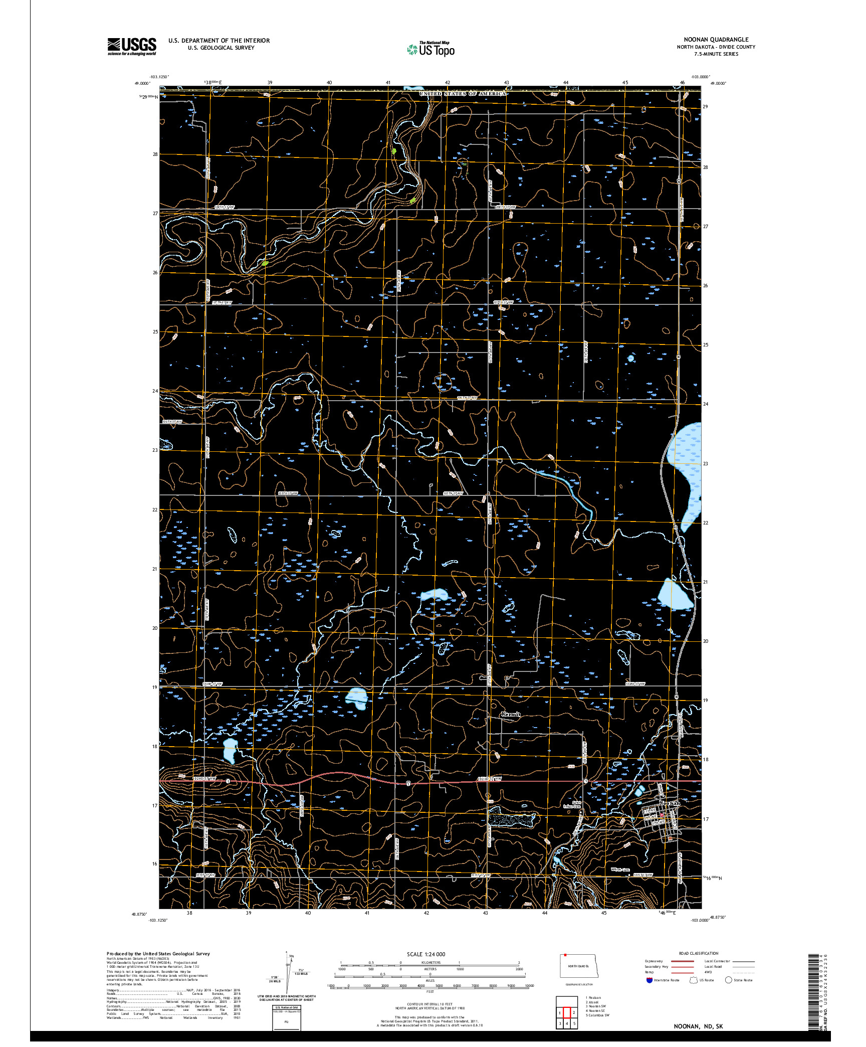 USGS US TOPO 7.5-MINUTE MAP FOR NOONAN, ND,SK 2020
