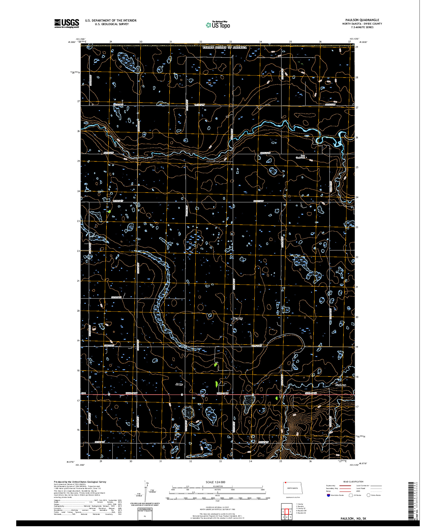 USGS US TOPO 7.5-MINUTE MAP FOR PAULSON, ND,SK 2020
