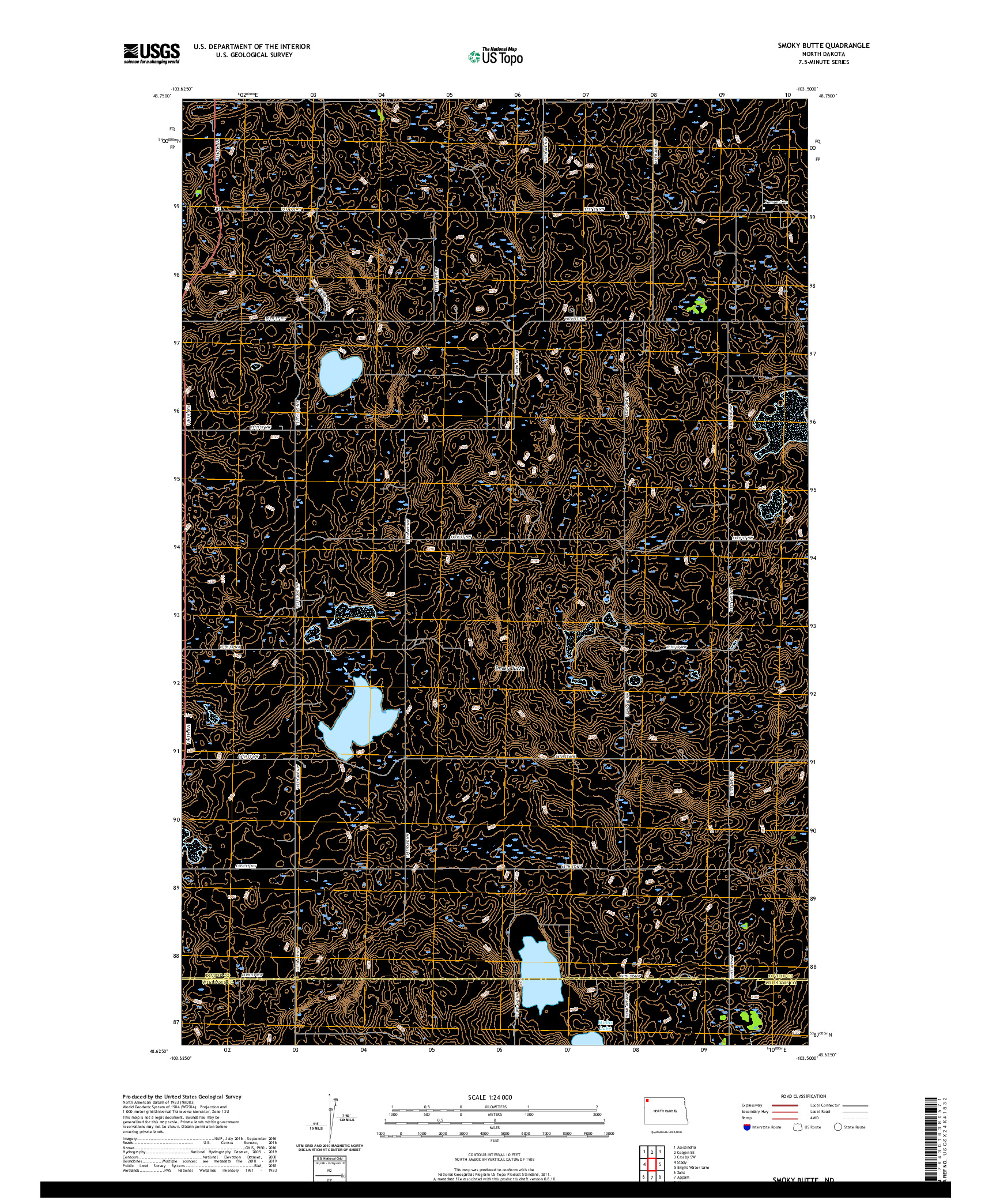 USGS US TOPO 7.5-MINUTE MAP FOR SMOKY BUTTE, ND 2020