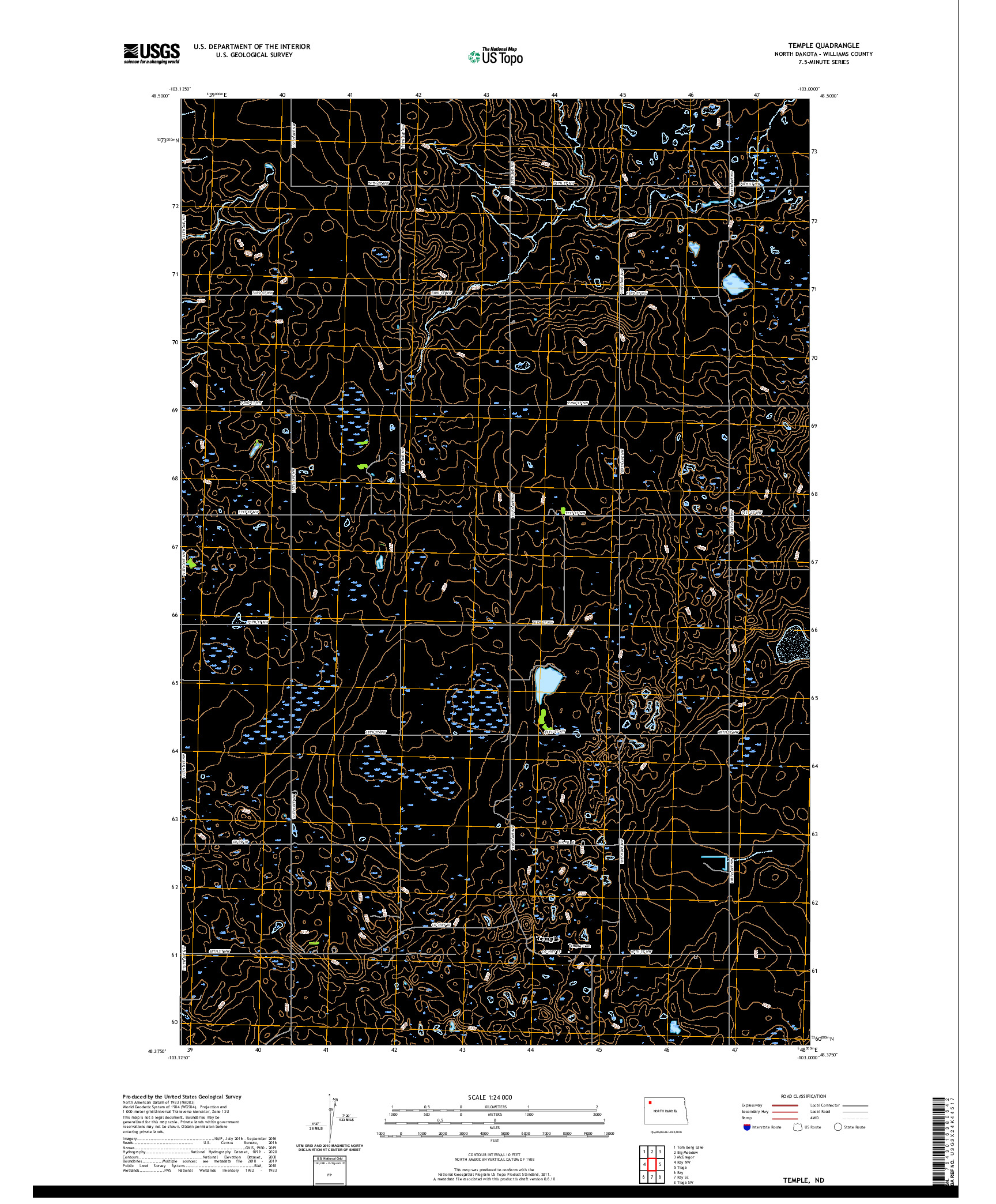 USGS US TOPO 7.5-MINUTE MAP FOR TEMPLE, ND 2020