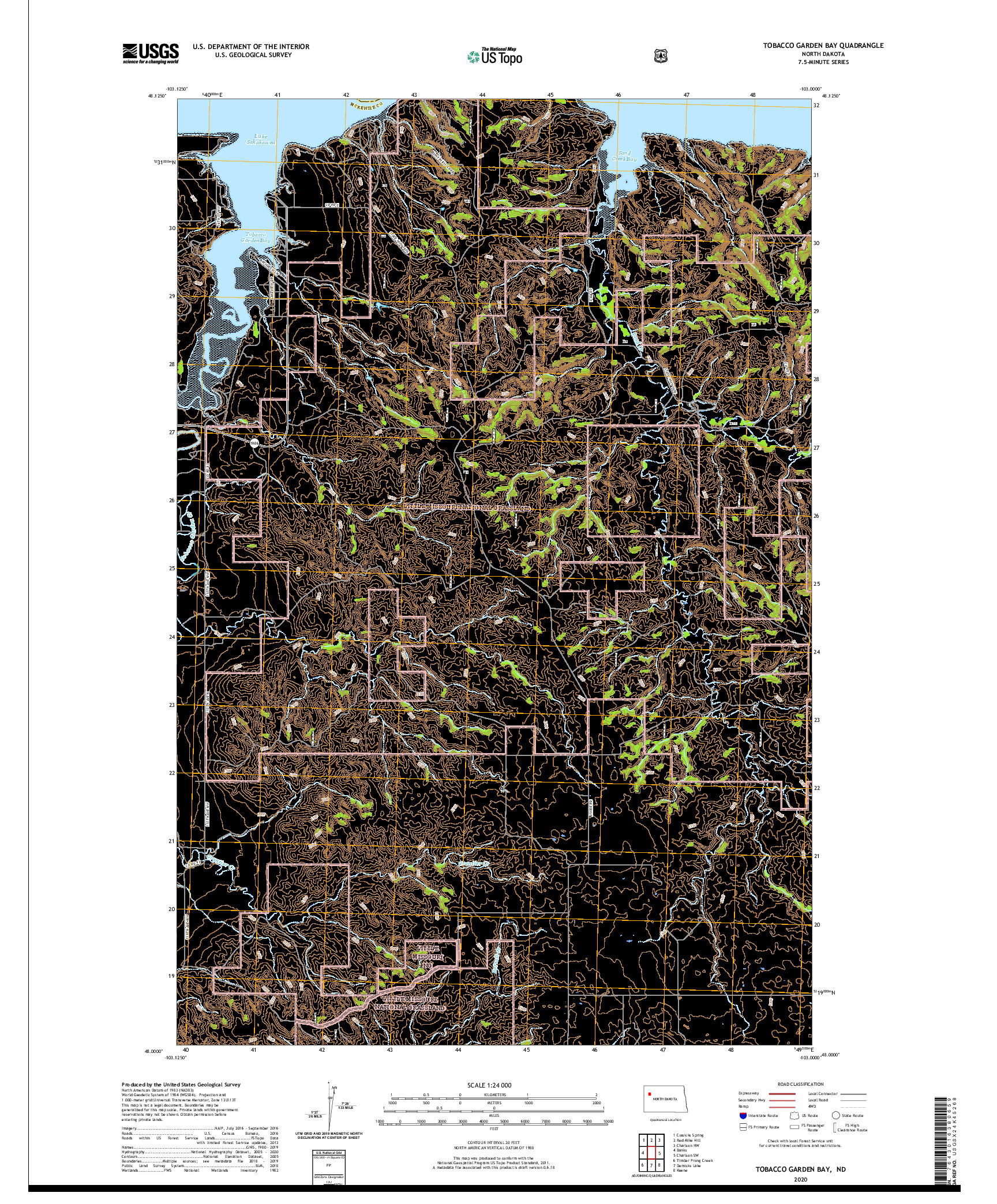 USGS US TOPO 7.5-MINUTE MAP FOR TOBACCO GARDEN BAY, ND 2020