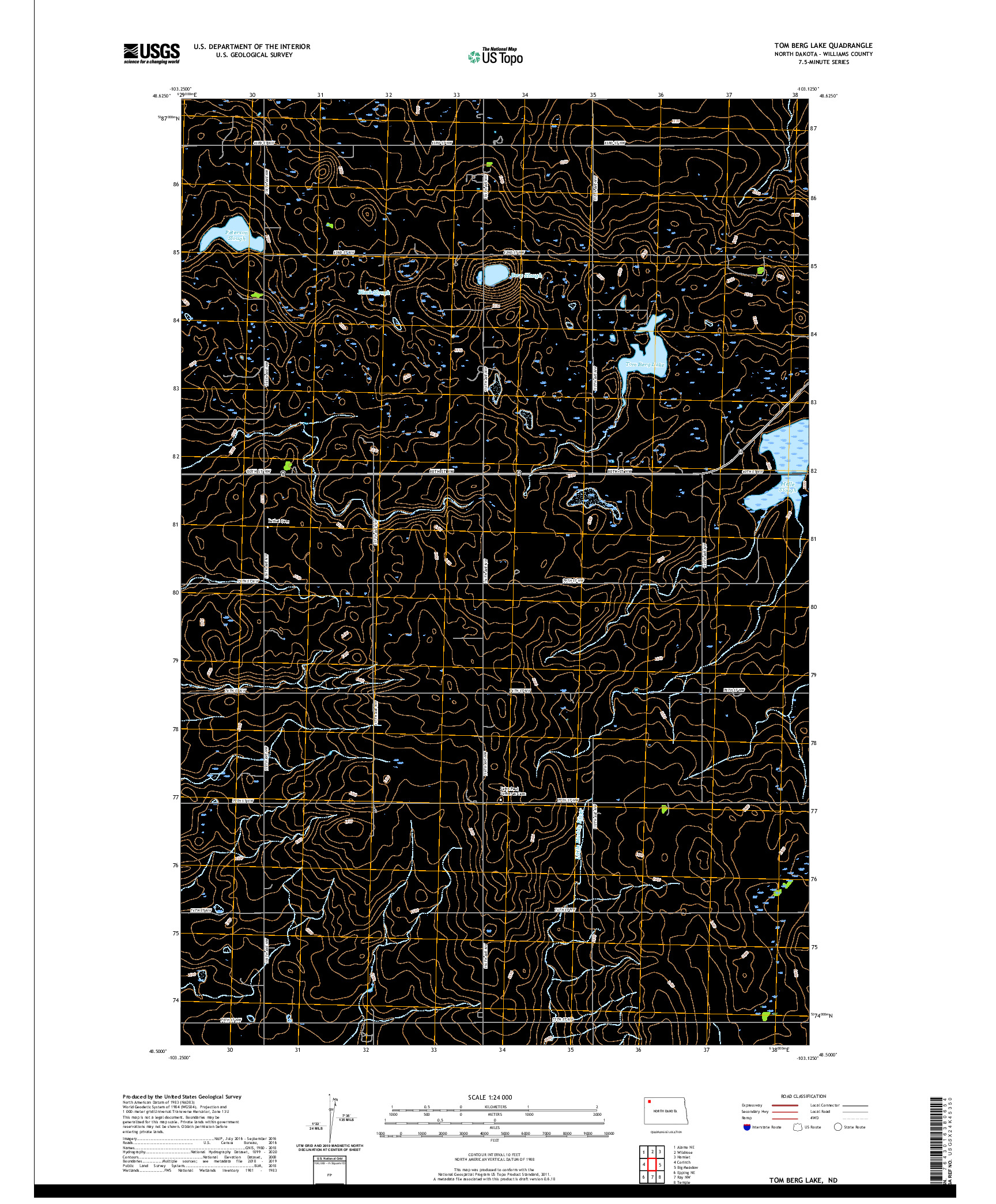 USGS US TOPO 7.5-MINUTE MAP FOR TOM BERG LAKE, ND 2020