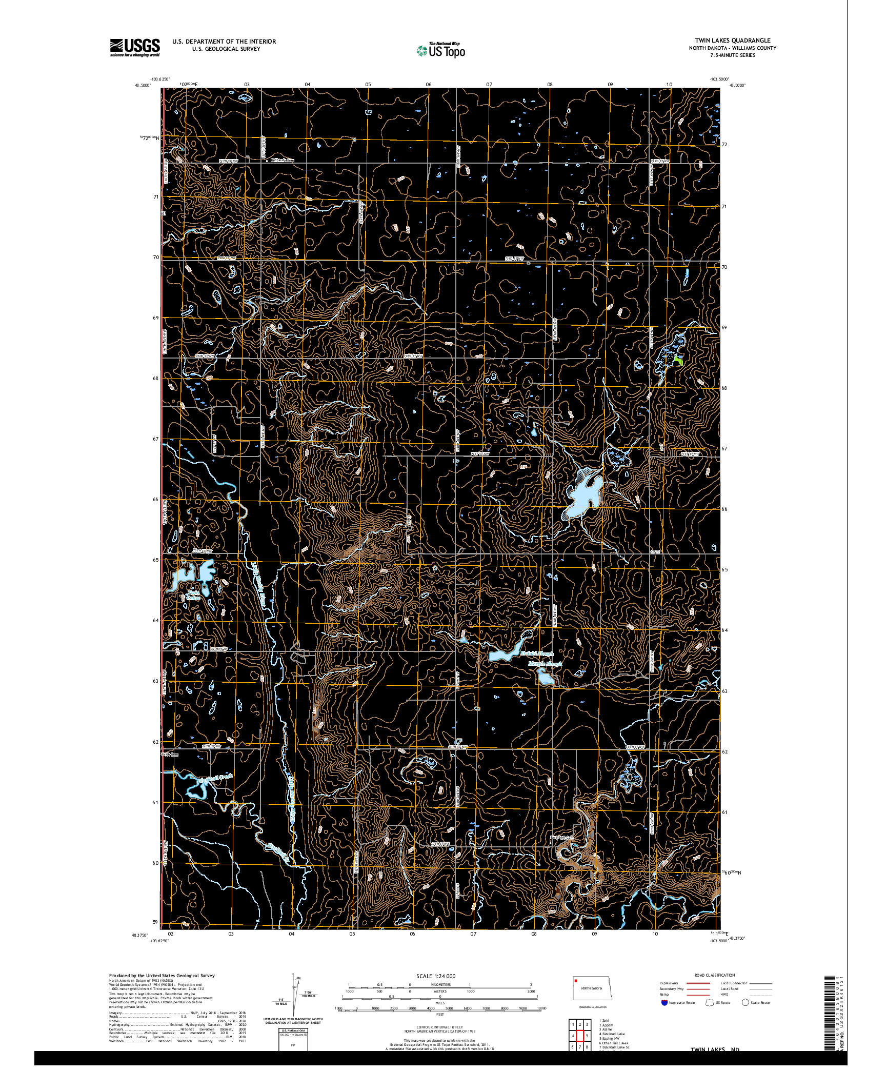 USGS US TOPO 7.5-MINUTE MAP FOR TWIN LAKES, ND 2020