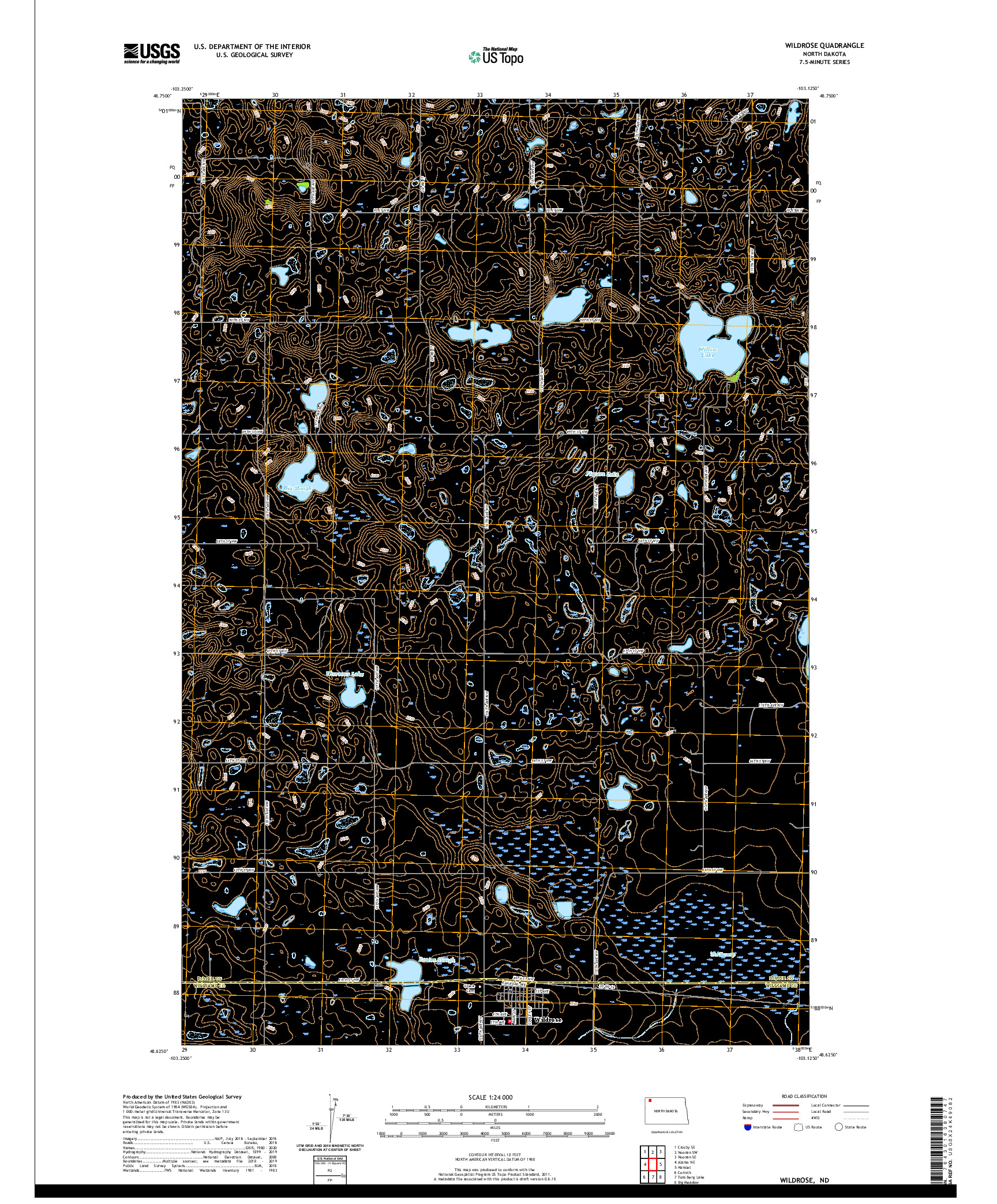 USGS US TOPO 7.5-MINUTE MAP FOR WILDROSE, ND 2020