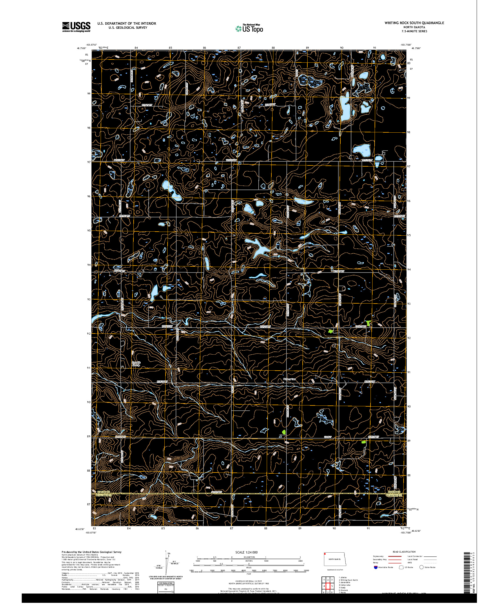 USGS US TOPO 7.5-MINUTE MAP FOR WRITING ROCK SOUTH, ND 2020