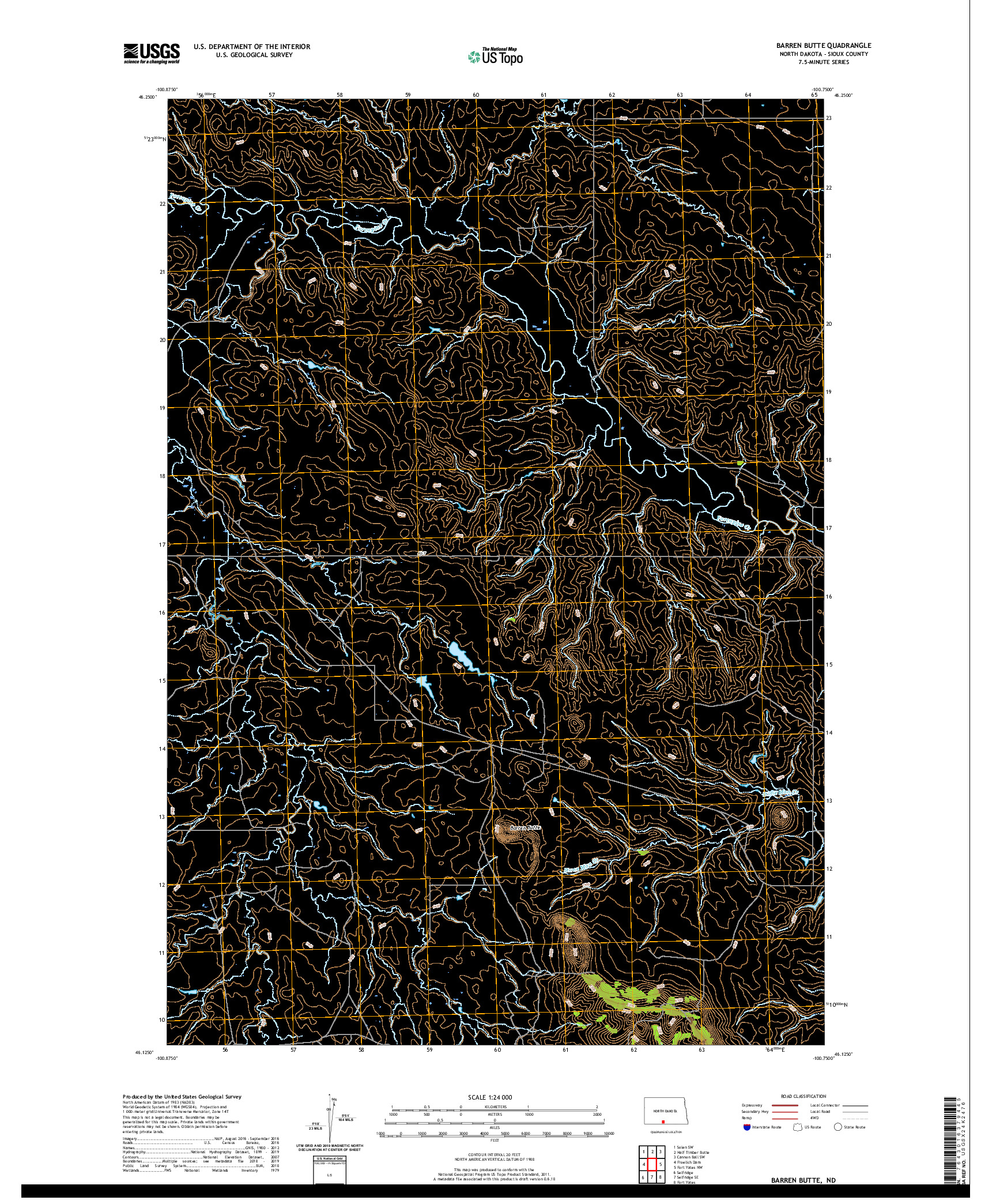 USGS US TOPO 7.5-MINUTE MAP FOR BARREN BUTTE, ND 2020
