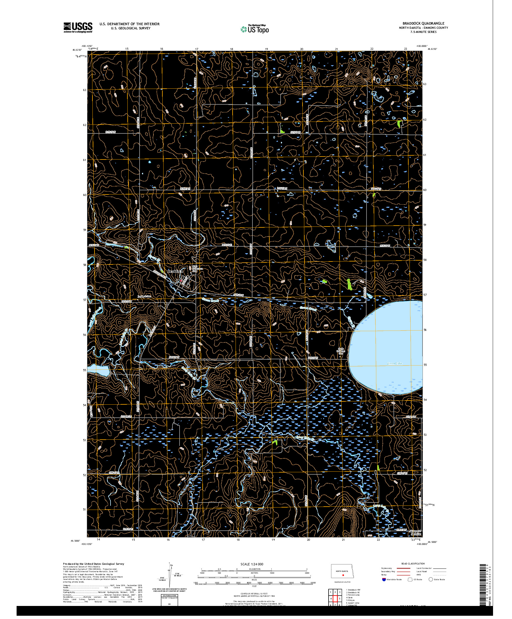 USGS US TOPO 7.5-MINUTE MAP FOR BRADDOCK, ND 2020