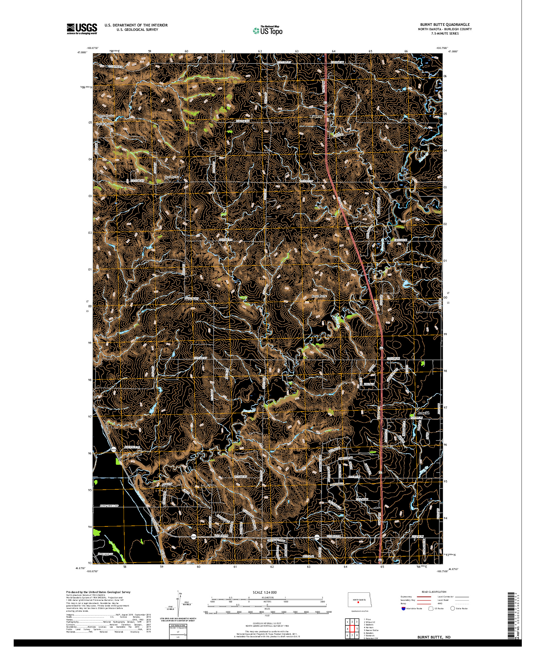 USGS US TOPO 7.5-MINUTE MAP FOR BURNT BUTTE, ND 2020