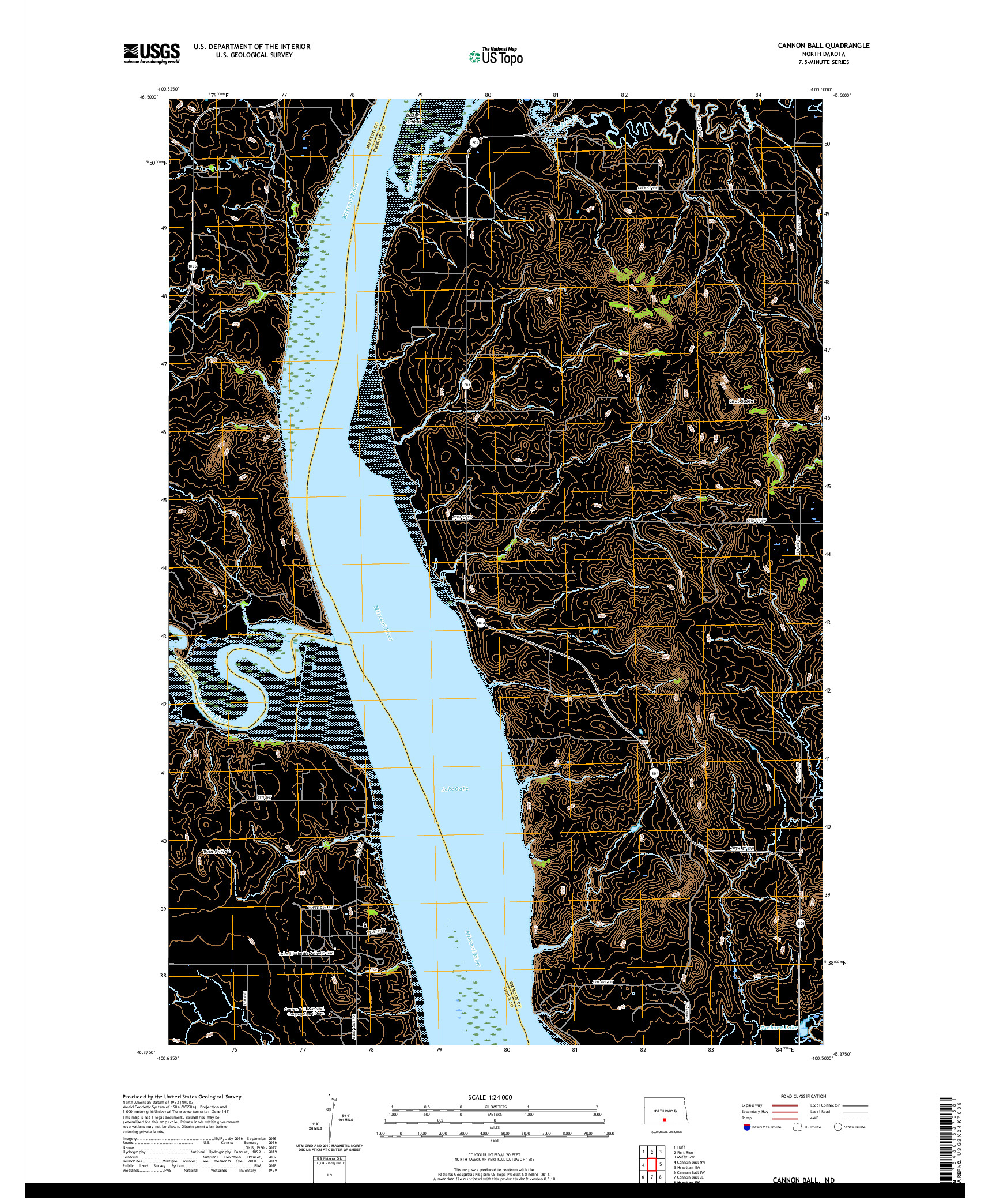 USGS US TOPO 7.5-MINUTE MAP FOR CANNON BALL, ND 2020