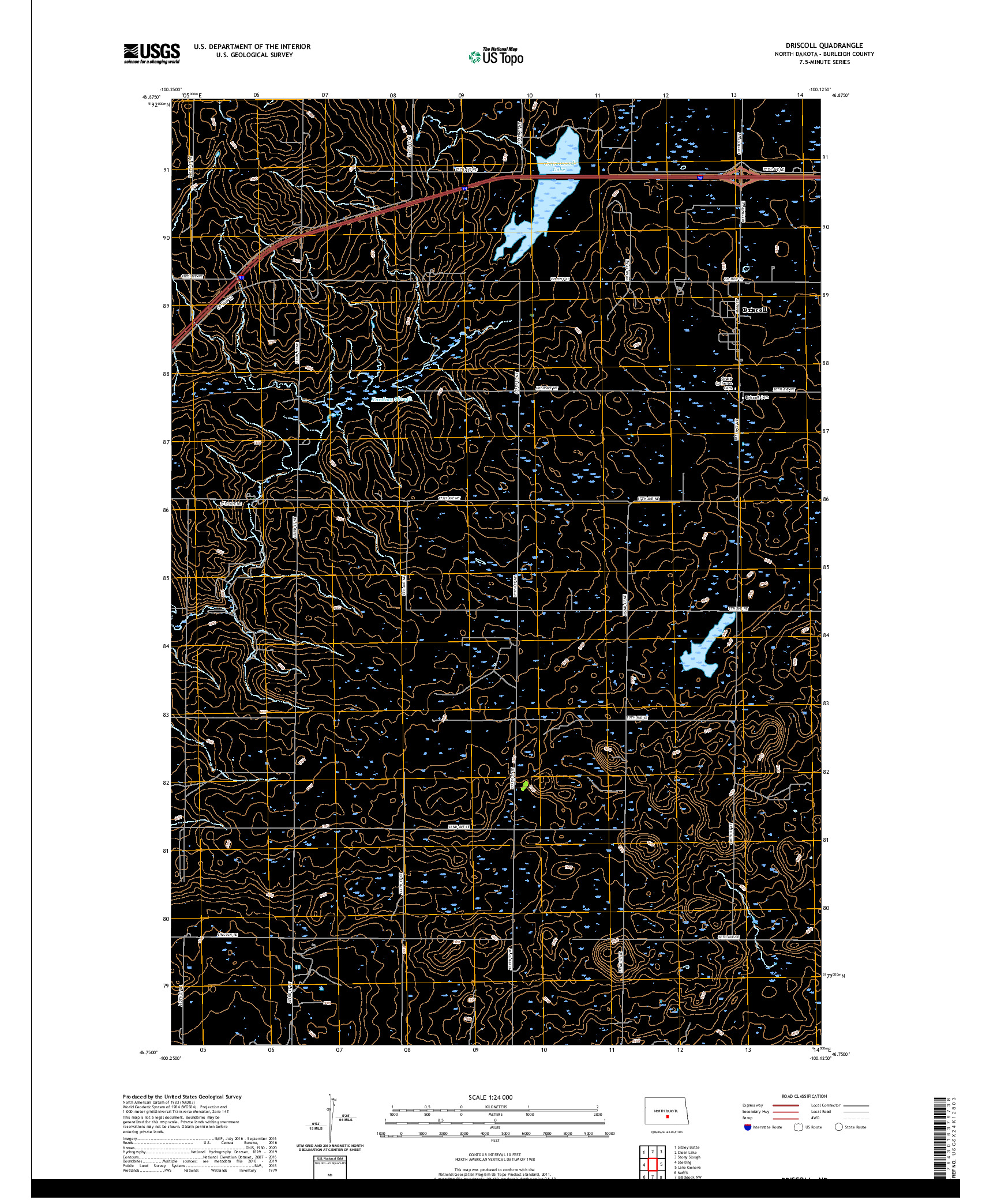 USGS US TOPO 7.5-MINUTE MAP FOR DRISCOLL, ND 2020