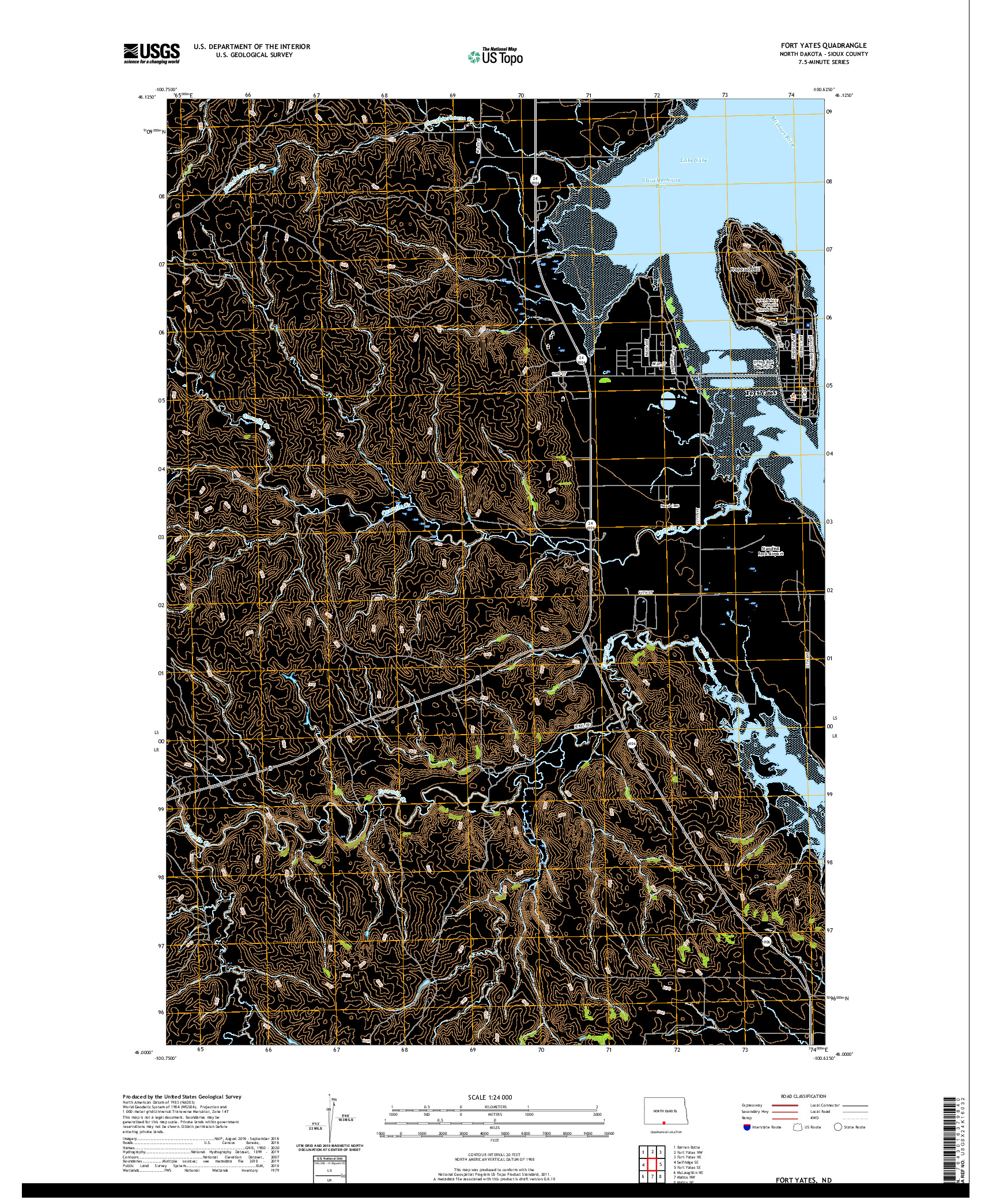 USGS US TOPO 7.5-MINUTE MAP FOR FORT YATES, ND 2020