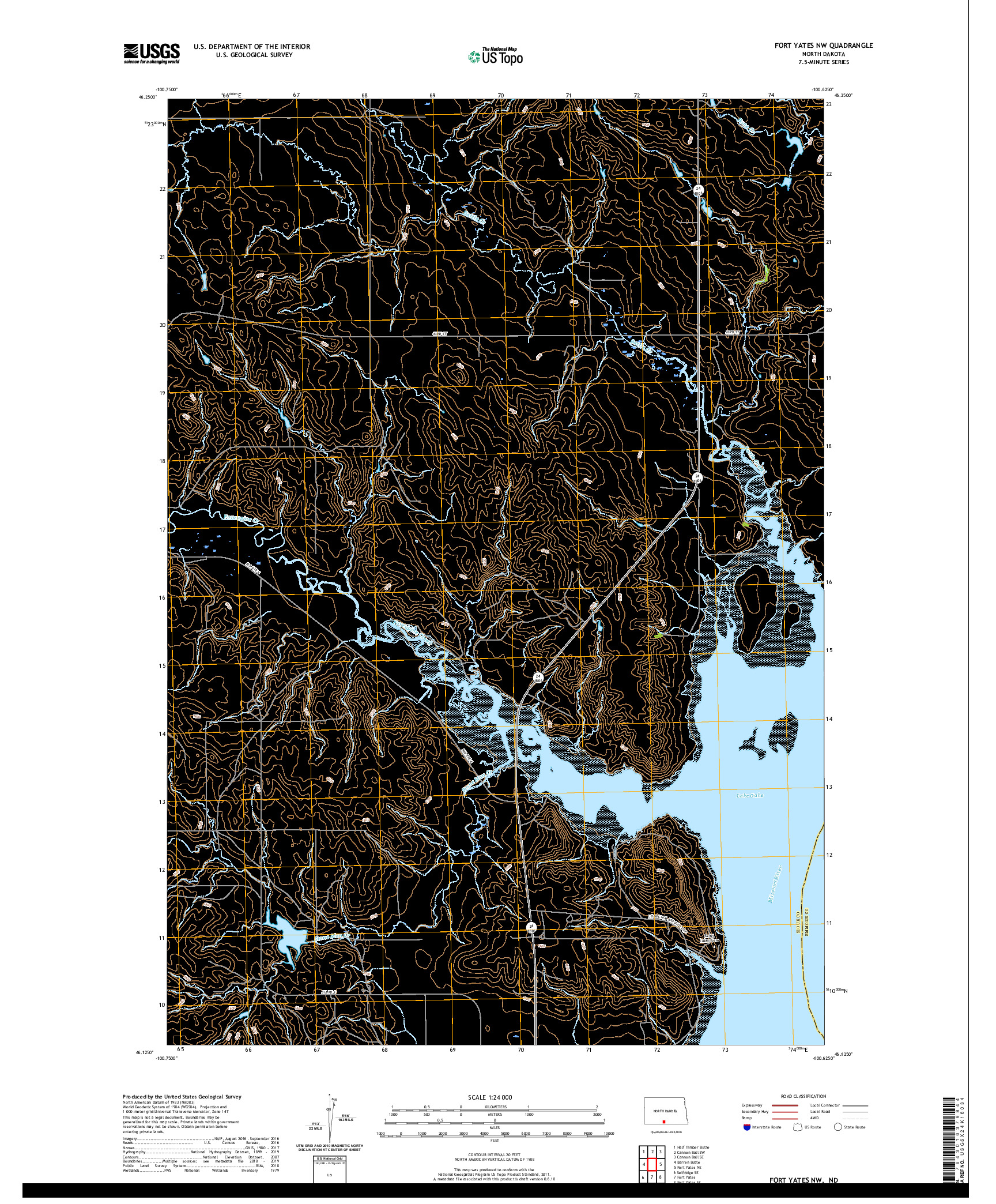 USGS US TOPO 7.5-MINUTE MAP FOR FORT YATES NW, ND 2020