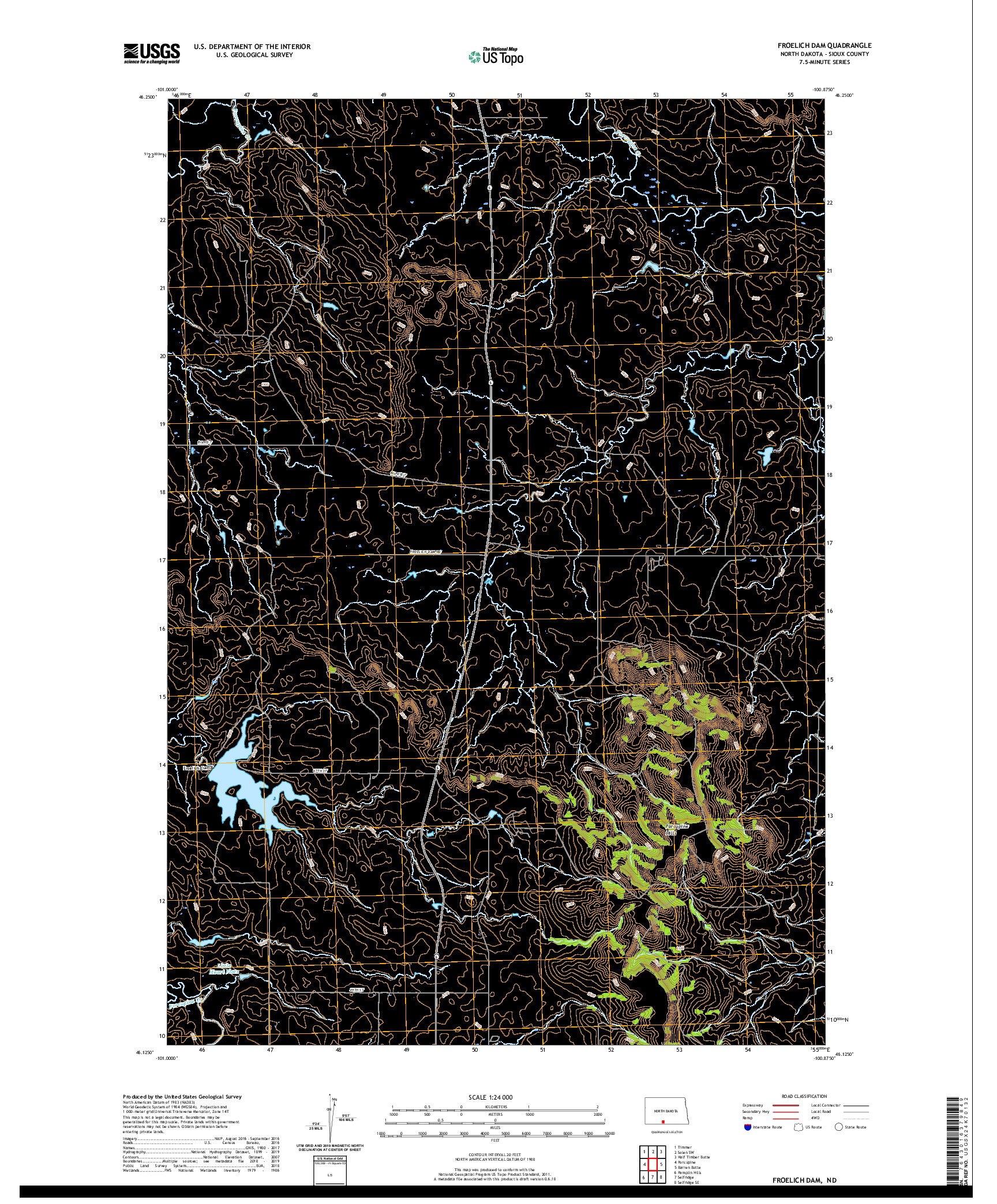 USGS US TOPO 7.5-MINUTE MAP FOR FROELICH DAM, ND 2020