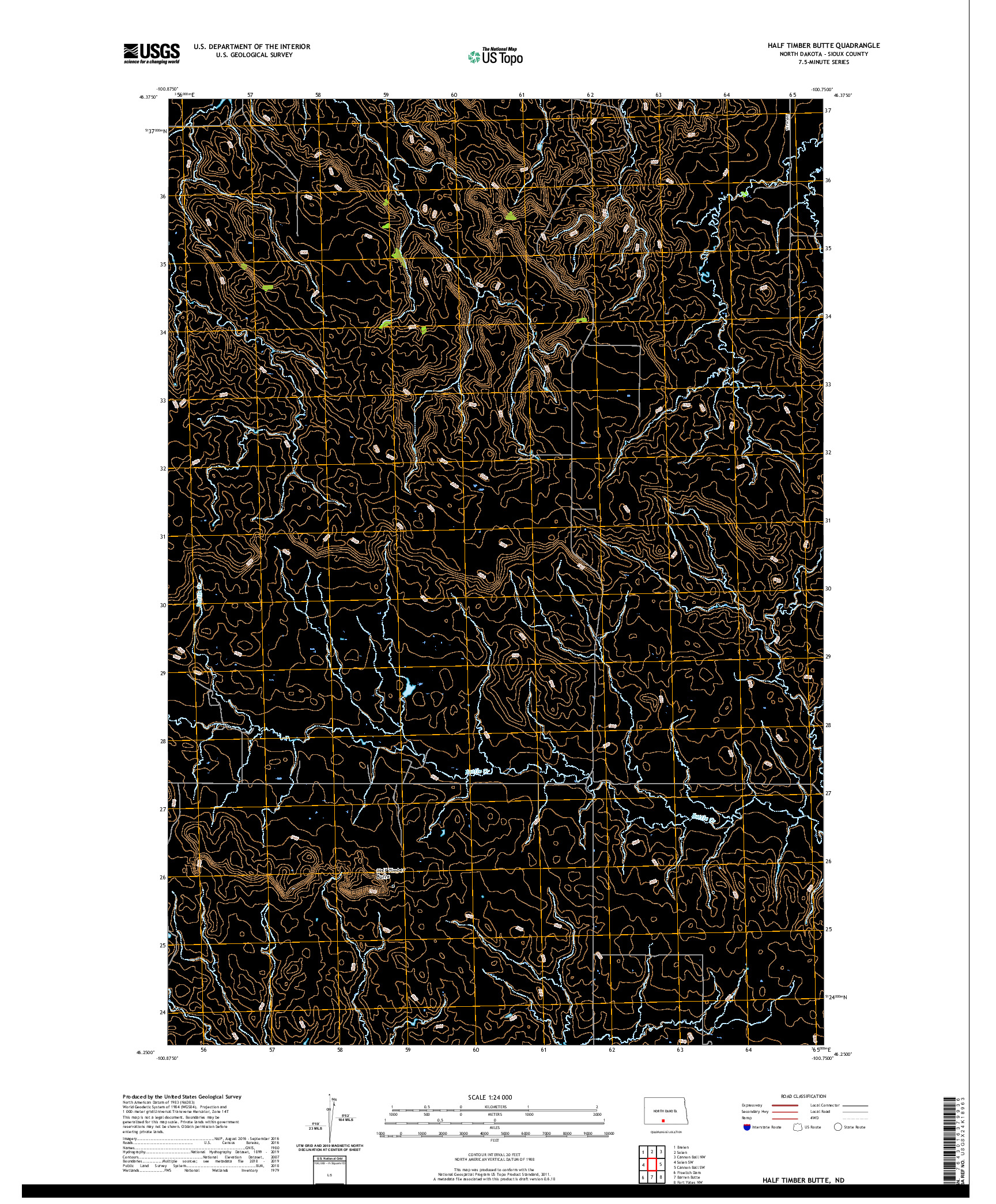 USGS US TOPO 7.5-MINUTE MAP FOR HALF TIMBER BUTTE, ND 2020