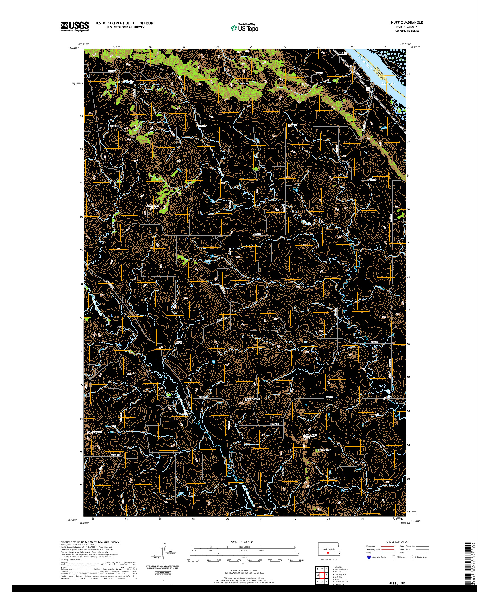 USGS US TOPO 7.5-MINUTE MAP FOR HUFF, ND 2020
