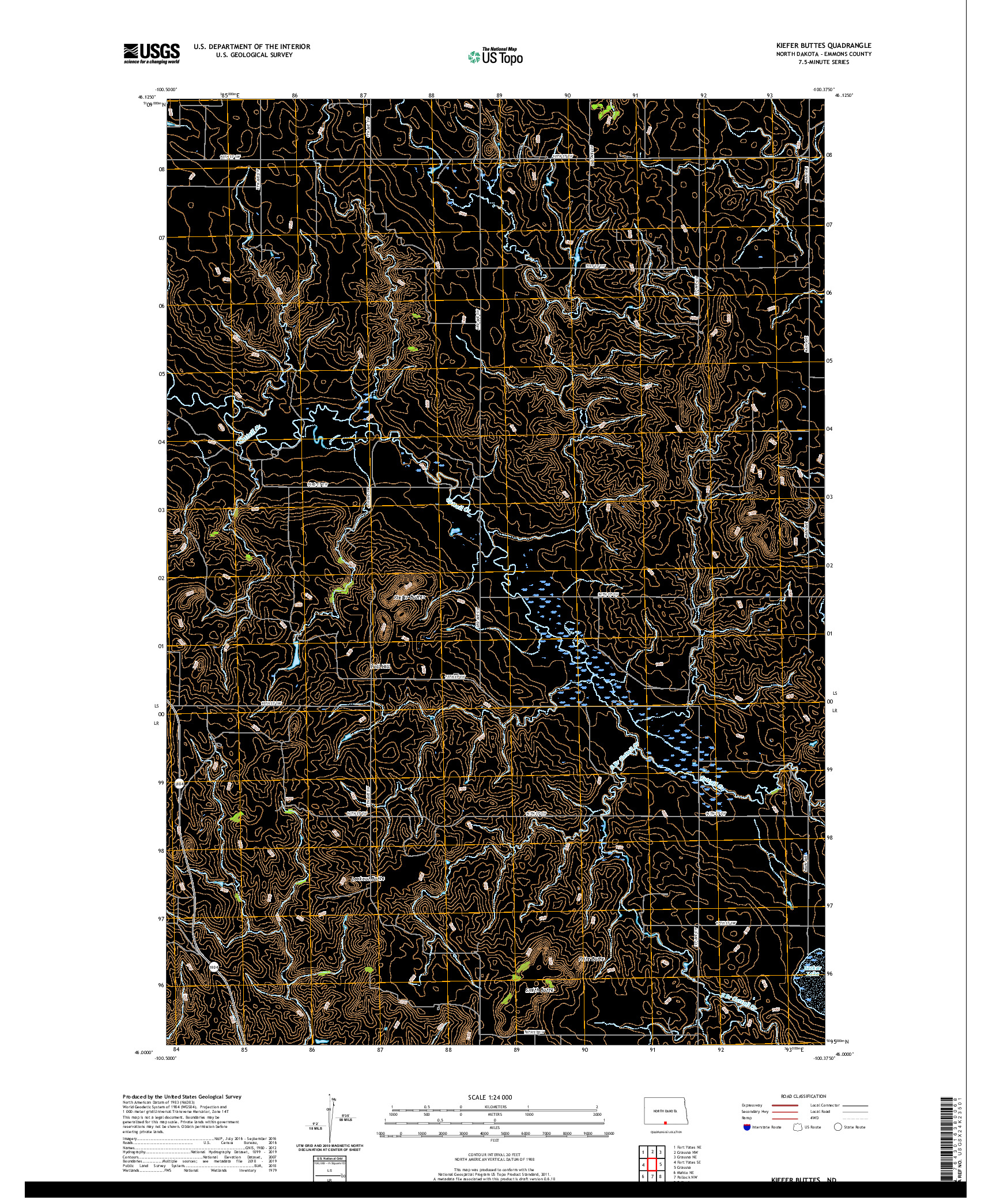 USGS US TOPO 7.5-MINUTE MAP FOR KIEFER BUTTES, ND 2020