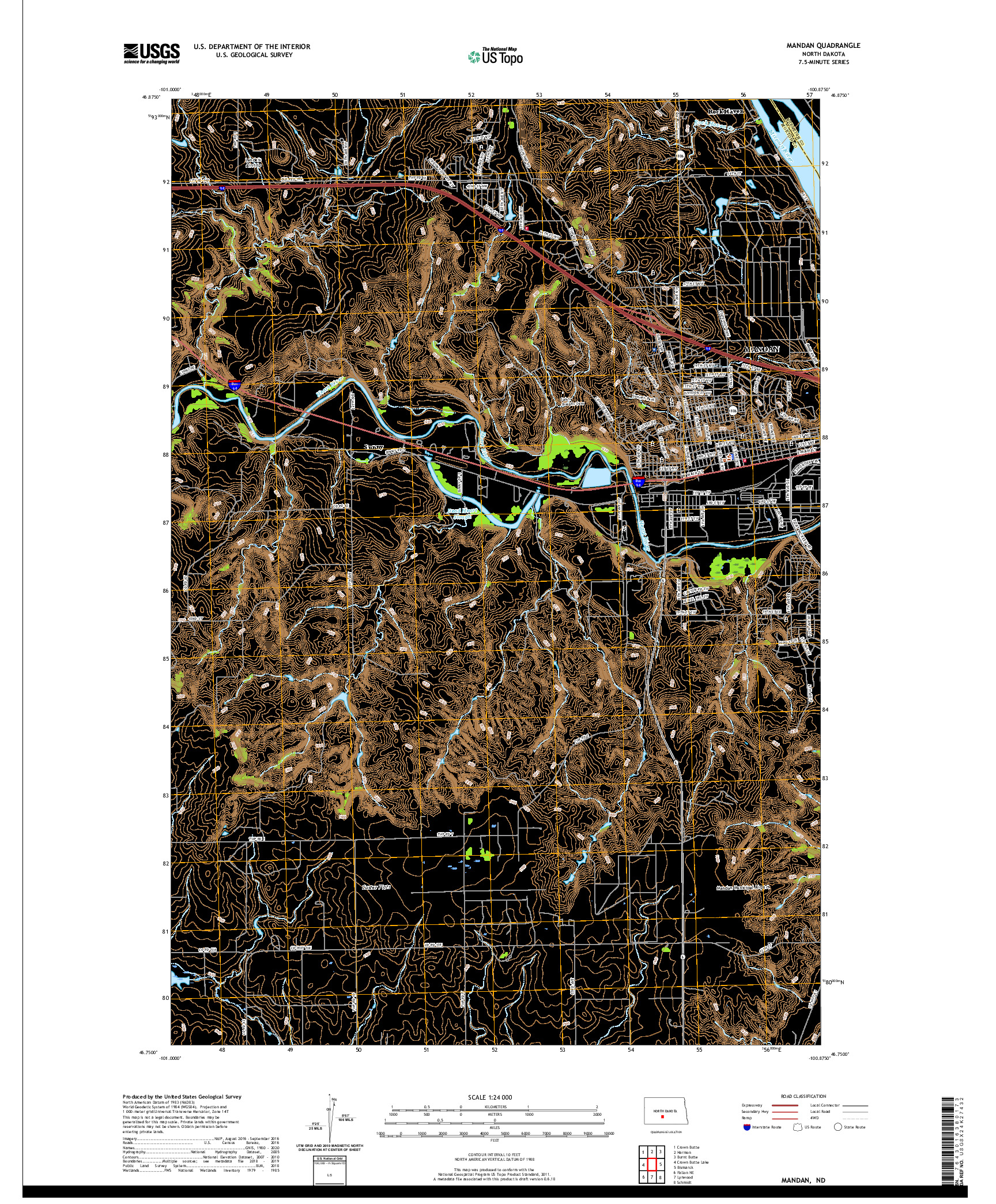 USGS US TOPO 7.5-MINUTE MAP FOR MANDAN, ND 2020