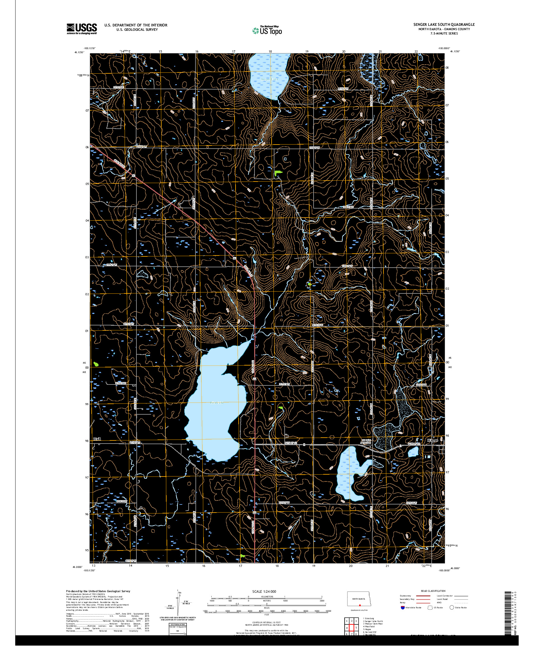 USGS US TOPO 7.5-MINUTE MAP FOR SENGER LAKE SOUTH, ND 2020