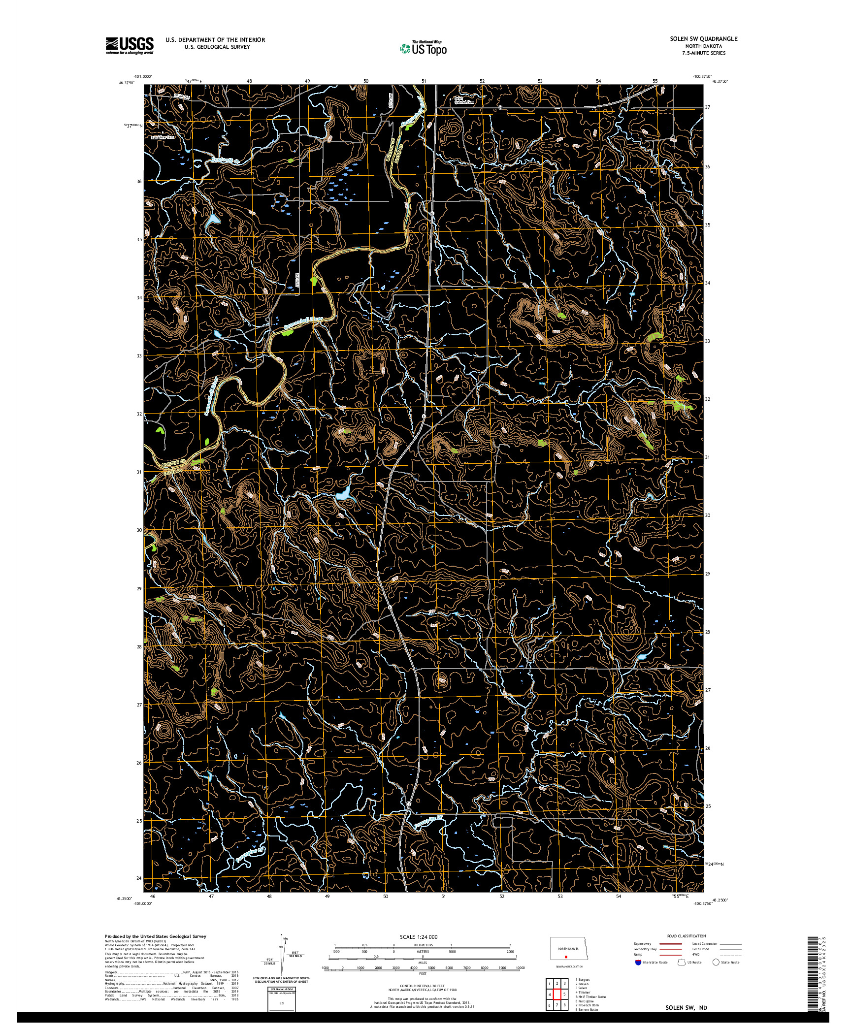 USGS US TOPO 7.5-MINUTE MAP FOR SOLEN SW, ND 2020