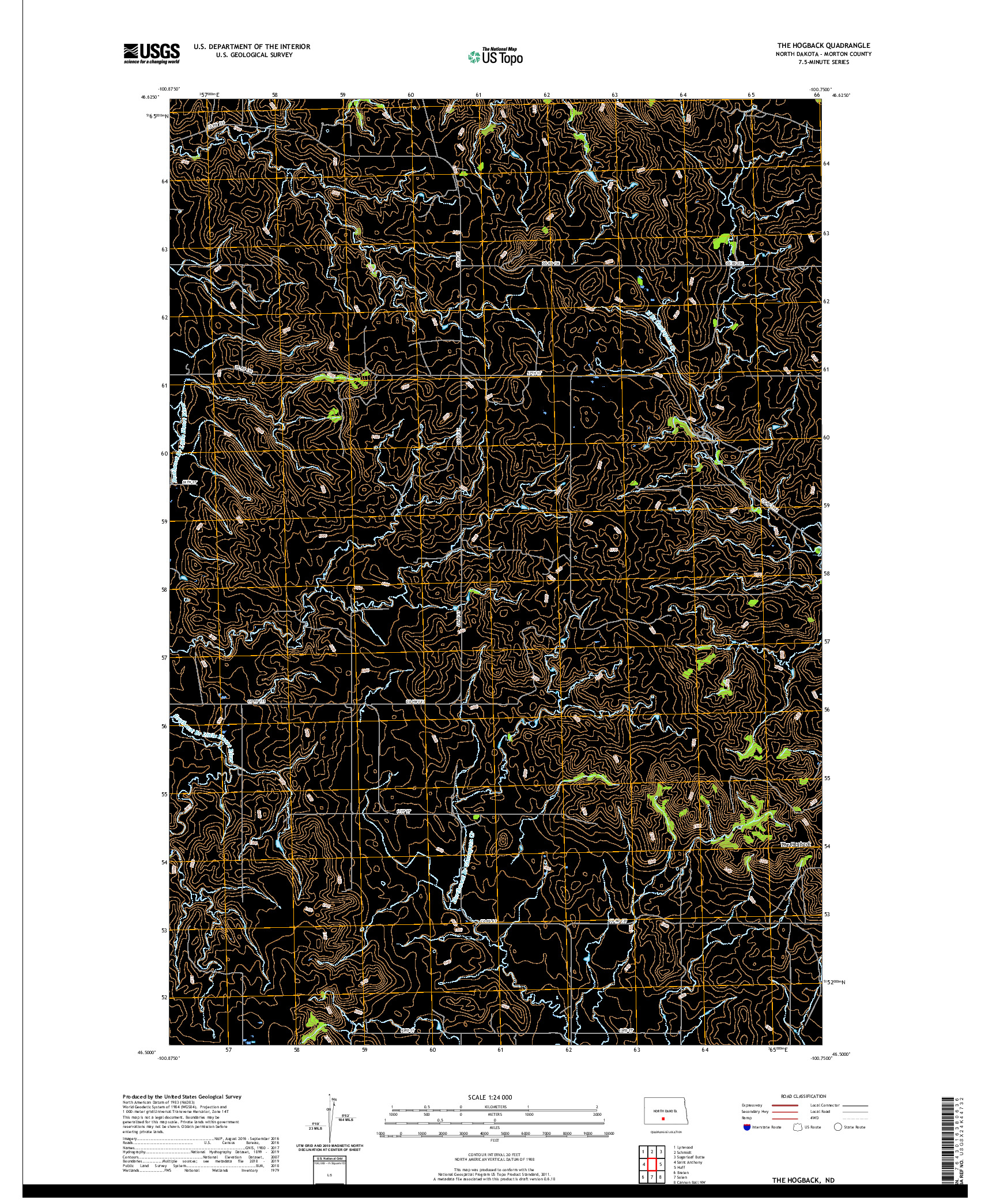 USGS US TOPO 7.5-MINUTE MAP FOR THE HOGBACK, ND 2020