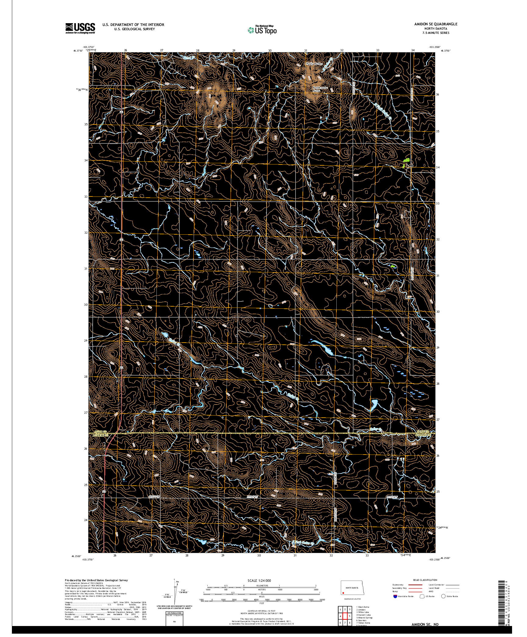 USGS US TOPO 7.5-MINUTE MAP FOR AMIDON SE, ND 2020