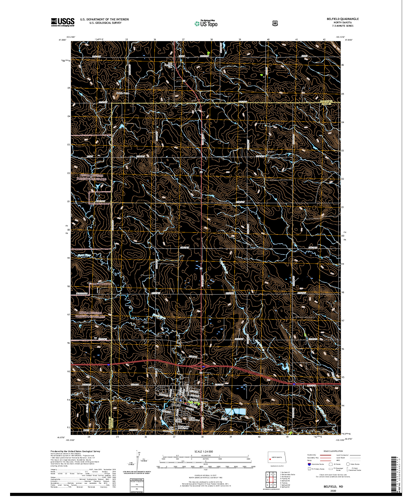USGS US TOPO 7.5-MINUTE MAP FOR BELFIELD, ND 2020