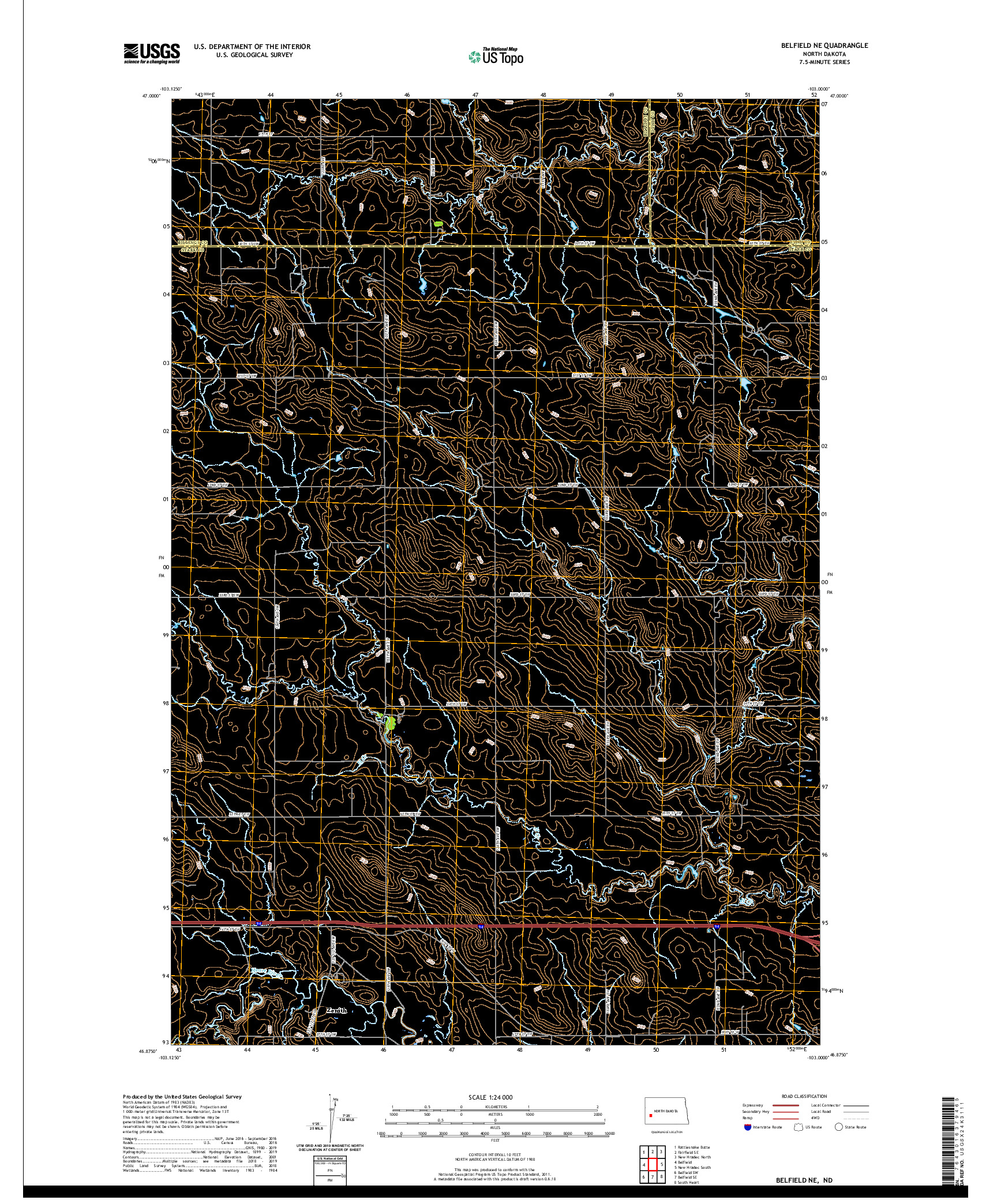 USGS US TOPO 7.5-MINUTE MAP FOR BELFIELD NE, ND 2020