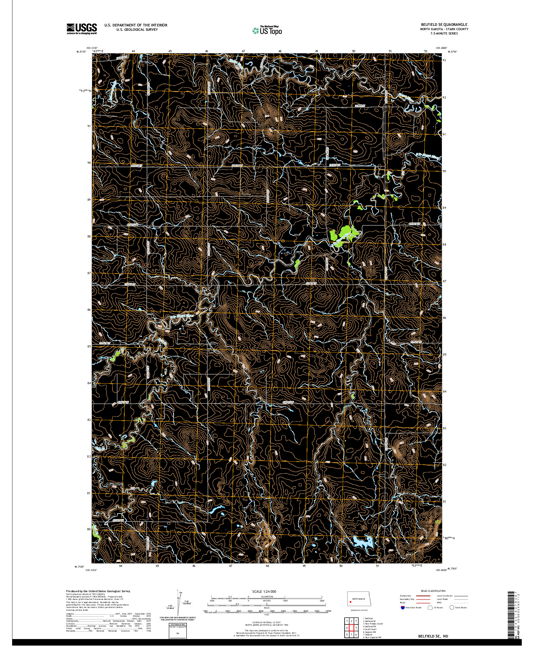 USGS US TOPO 7.5-MINUTE MAP FOR BELFIELD SE, ND 2020